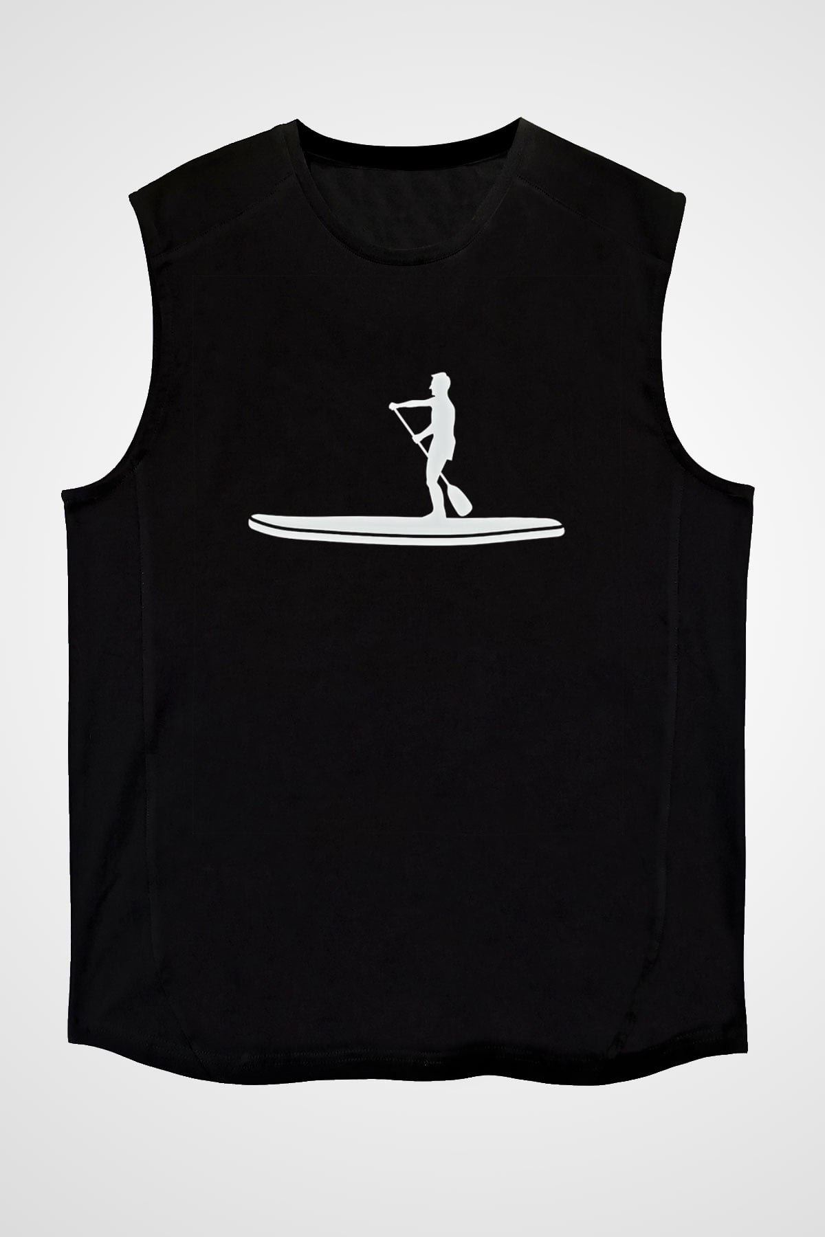 Kürek - Paddle Boarding Baskılı Unisex Siyah Kolsuz Tişört