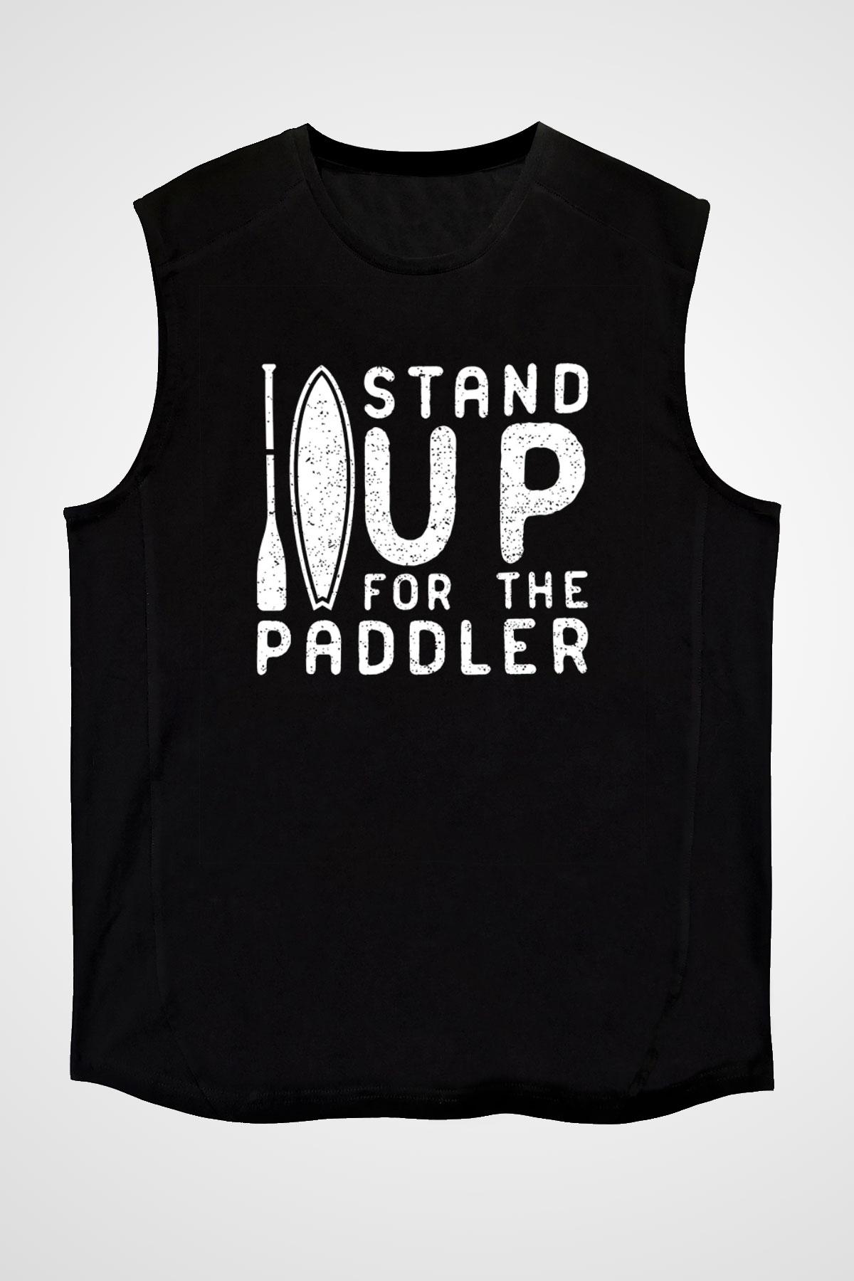 Kürek - Paddle Boarding Baskılı Unisex Siyah Kolsuz Tişört