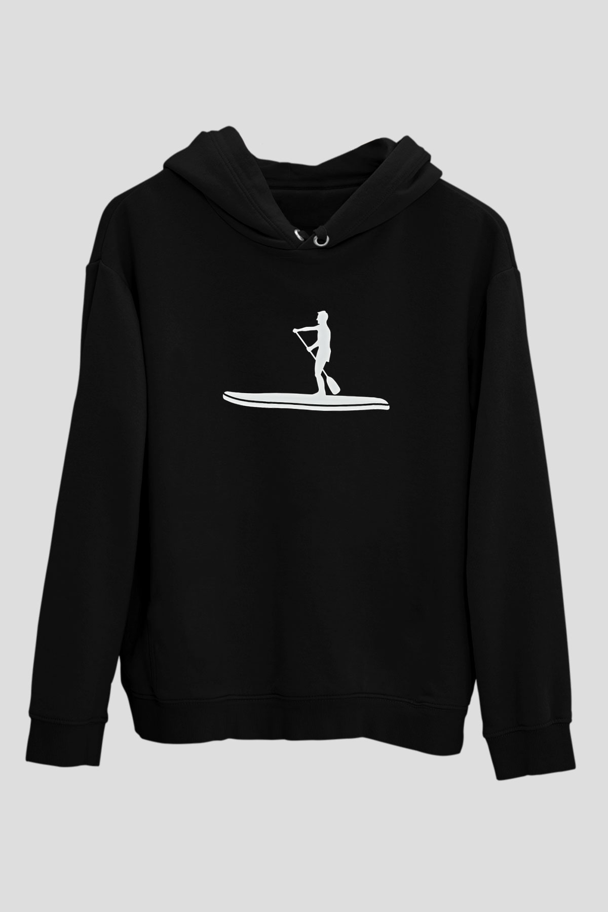Kürek - Paddle Boarding Baskılı Unisex Siyah Kapüşonlu Sweatshirt