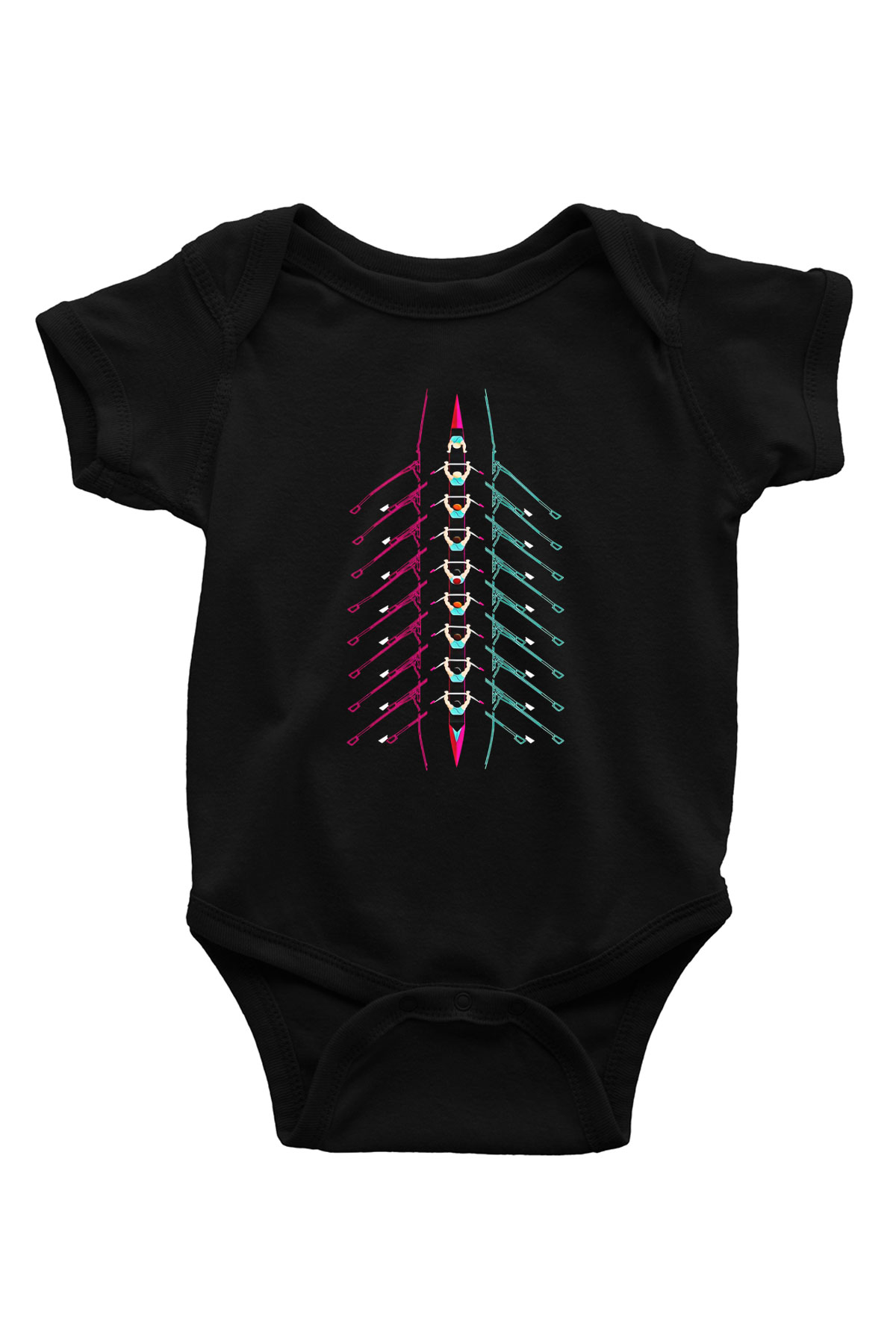 Kürek - Rowing Sport Baskılı Unisex Siyah Bebek Body - Zıbın