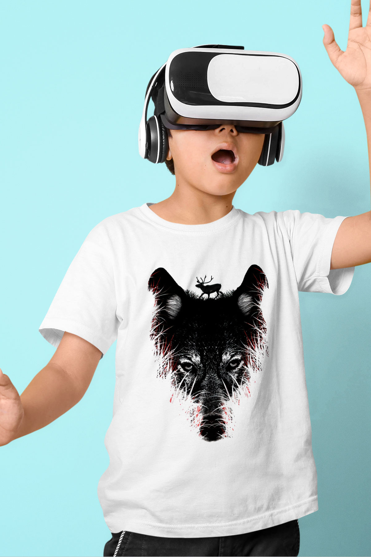 Kurt Baskılı Beyaz Unisex Çocuk Tişört