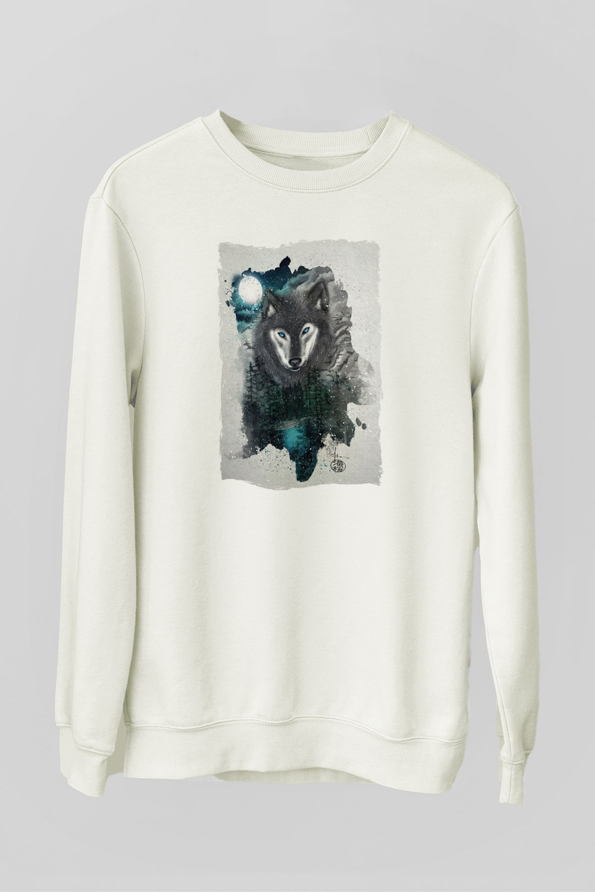 Kurt Baskılı Unisex Beyaz  Sweatshirt