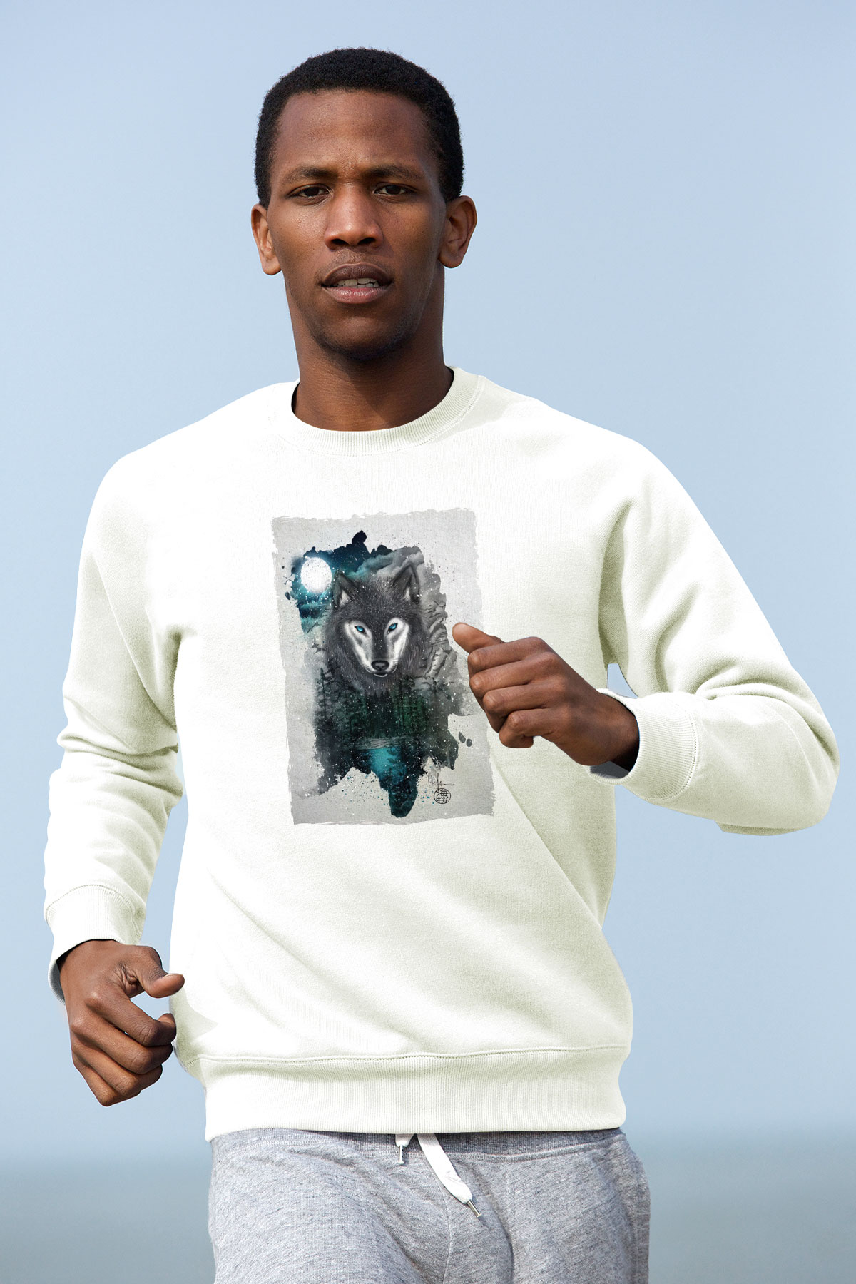 Kurt Baskılı Unisex Beyaz  Sweatshirt