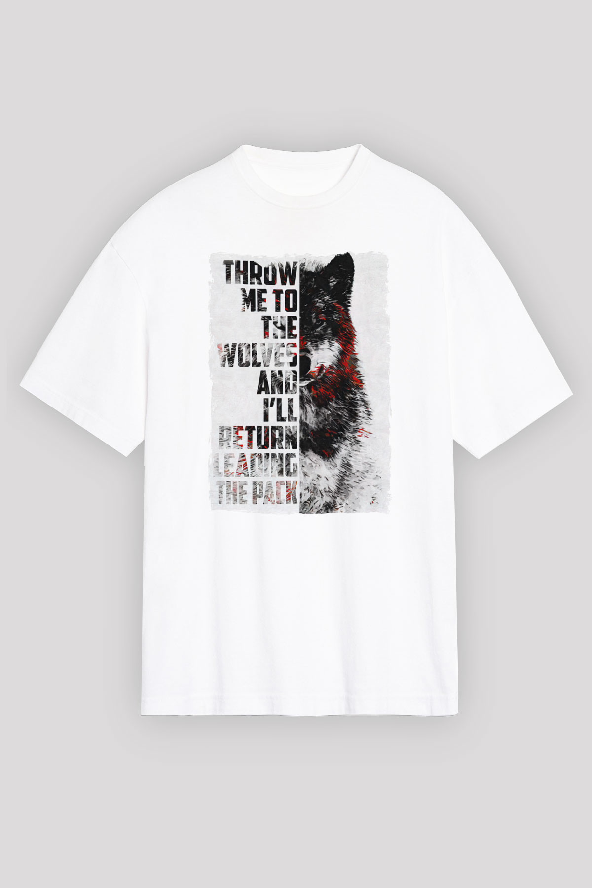 Kurt Baskılı Oversize Beyaz Tshirt