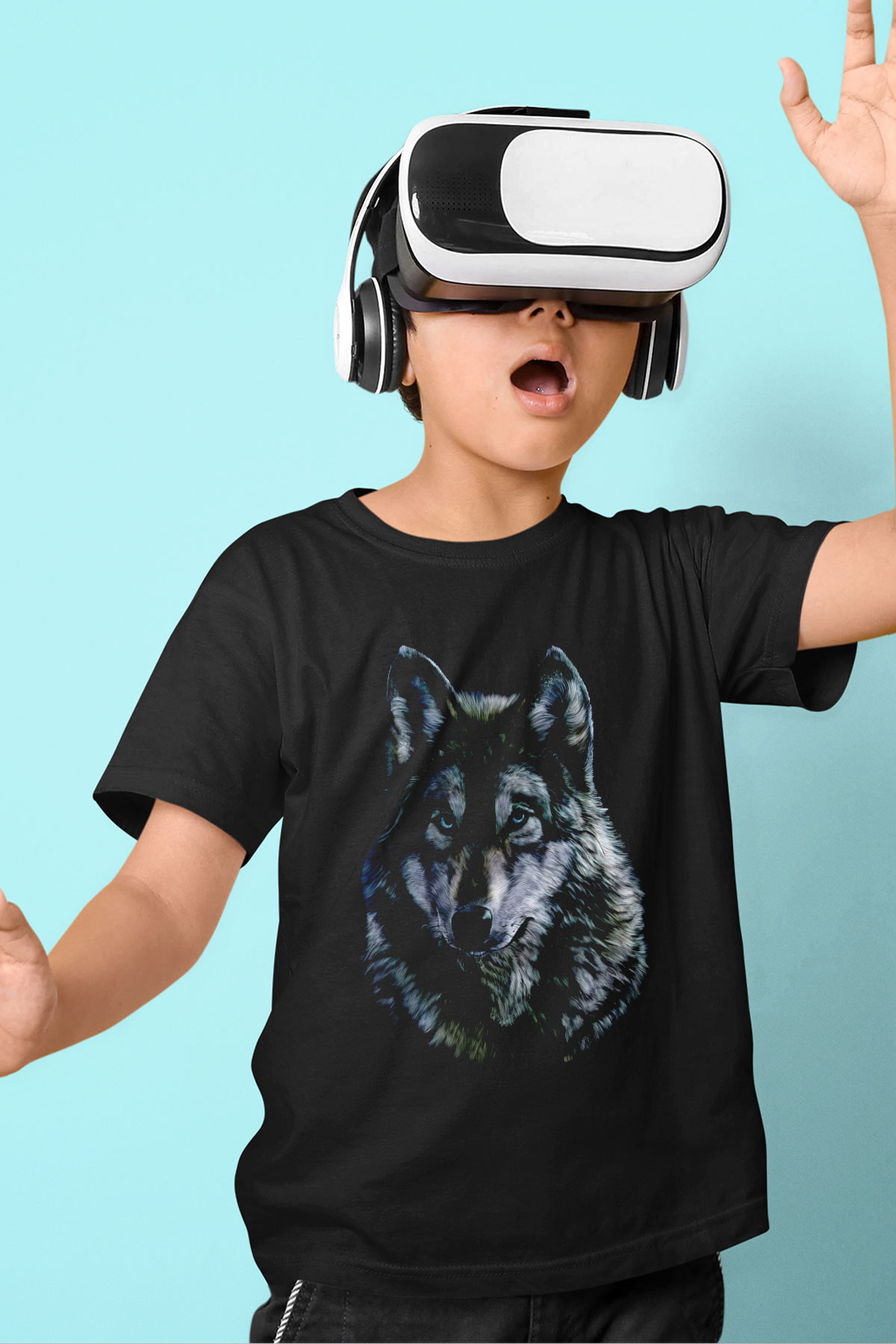 Kurt Baskılı Unisex Siyah  Çocuk Tişört