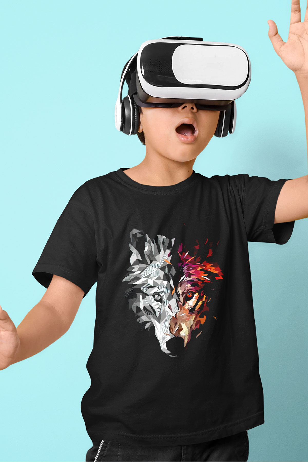 Kurt Baskılı Unisex Siyah  Çocuk Tişört
