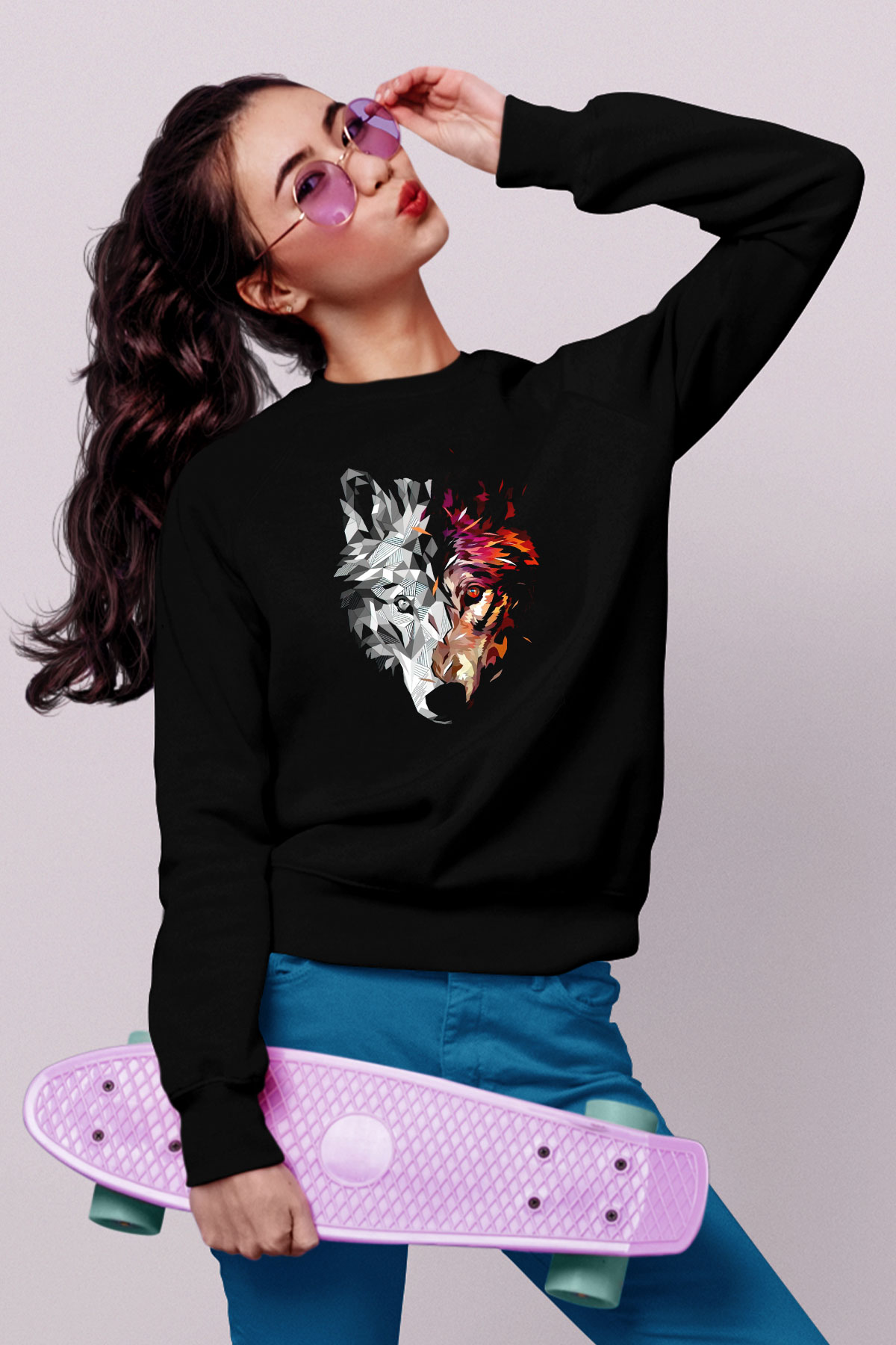 Kurt Baskılı Unisex Siyah  Sweatshirt