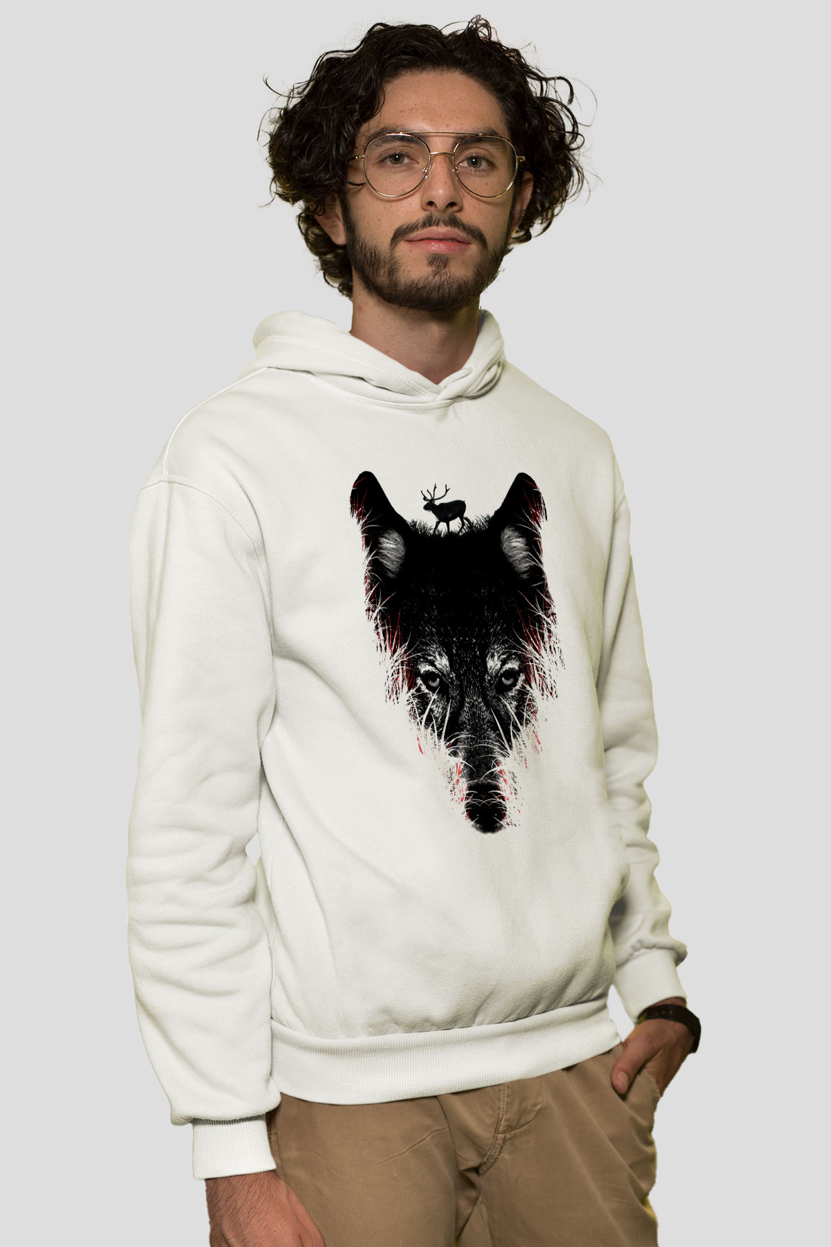 Kurt Beyaz Unisex Kapşonlu Sweatshirt