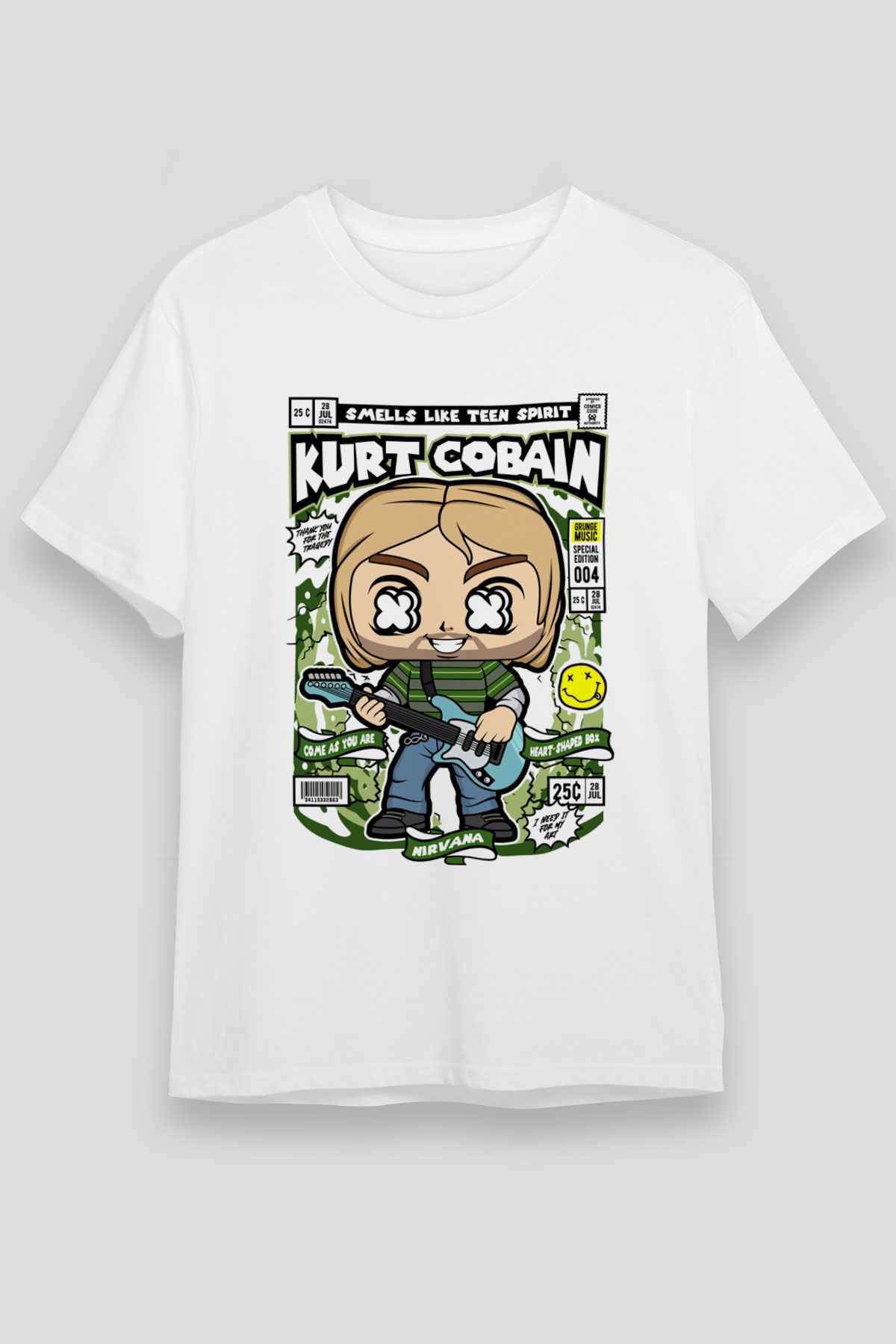 Kurt Cobain Baskılı Unisex Beyaz Tişört