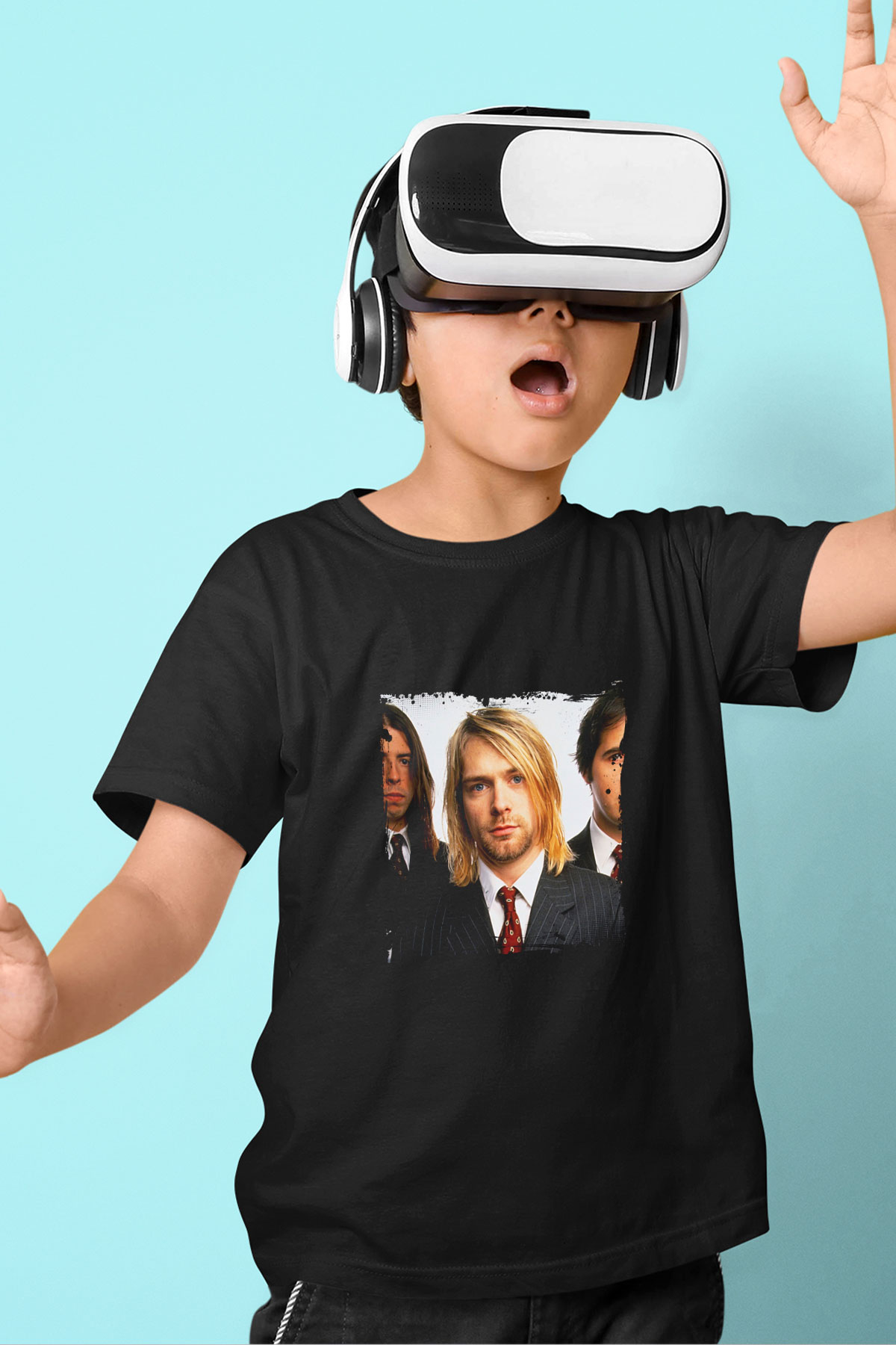 Kurt Cobain Baskılı Unisex Siyah Çocuk Tişört