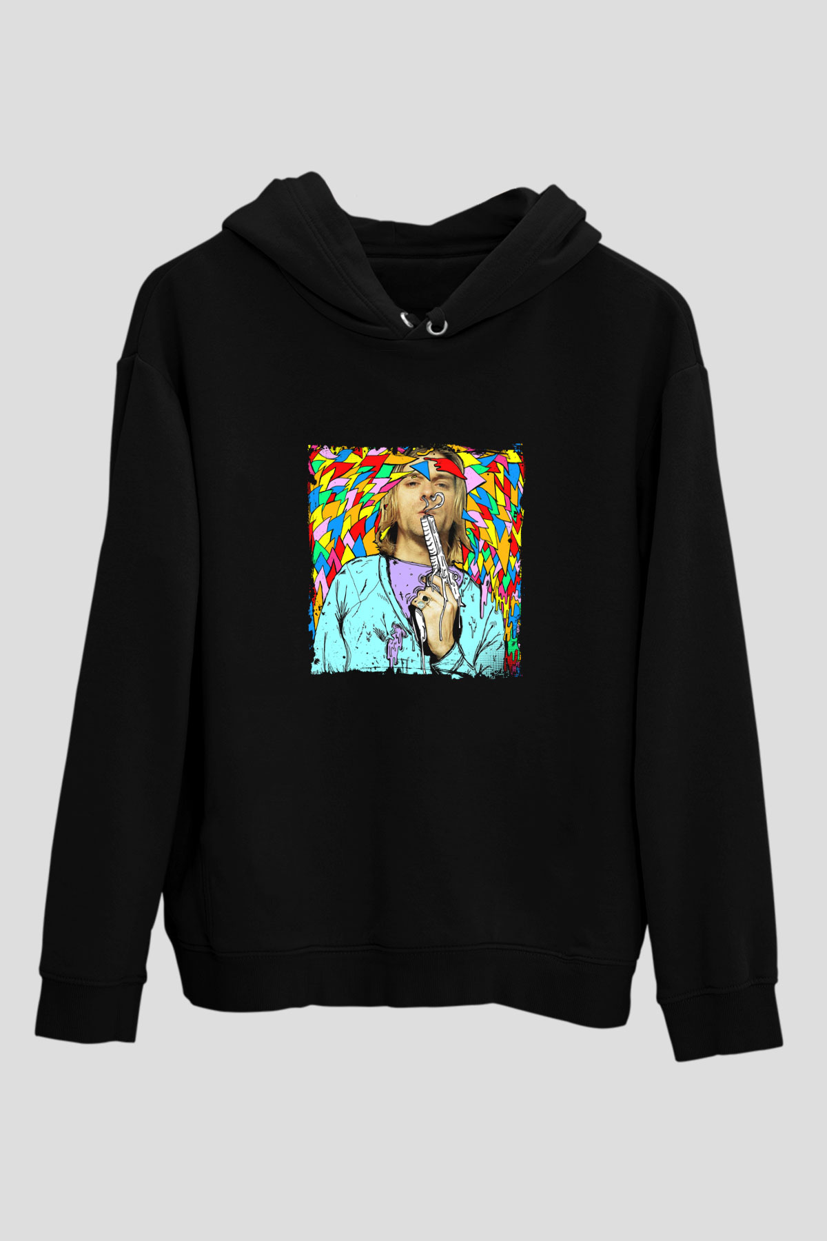 Kurt Cobain Baskılı Unisex Siyah Hoodie