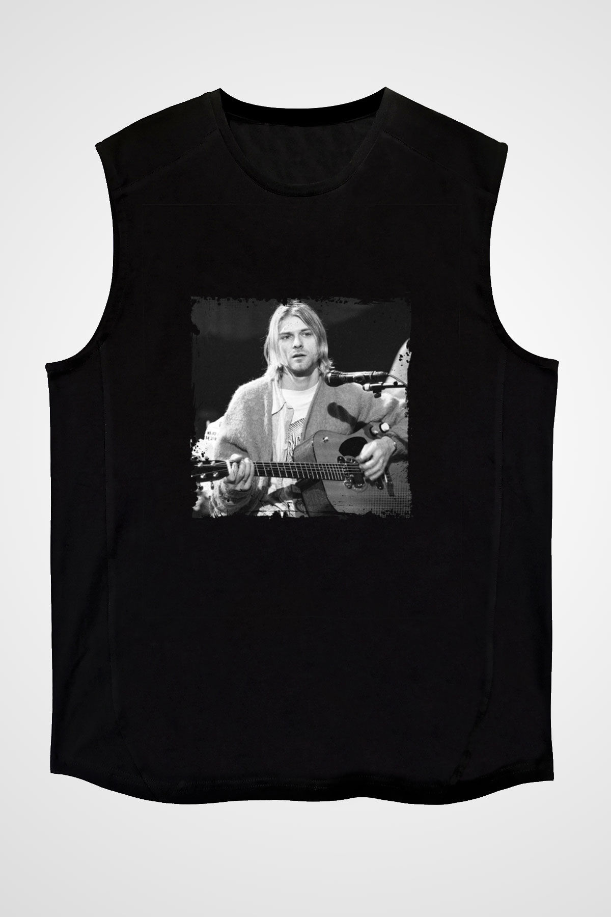 Kurt Cobain Baskılı Unisex Siyah Kolsuz Tişört