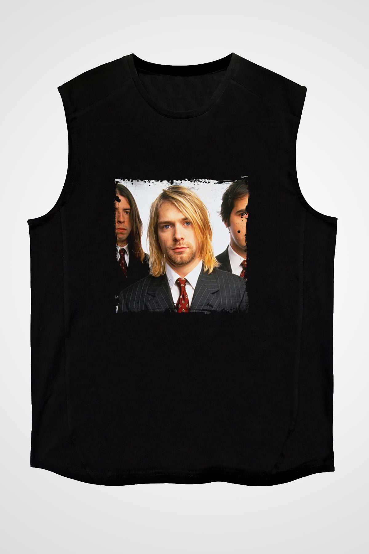 Kurt Cobain Baskılı Unisex Siyah Kolsuz Tişört