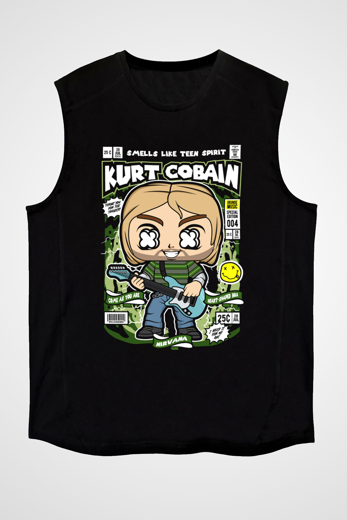 Kurt Cobain Baskılı Unisex Siyah Kolsuz Tişört