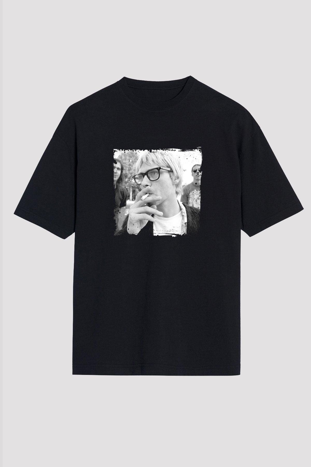 Kurt Cobain Baskılı Unisex Siyah Oversize Tişört