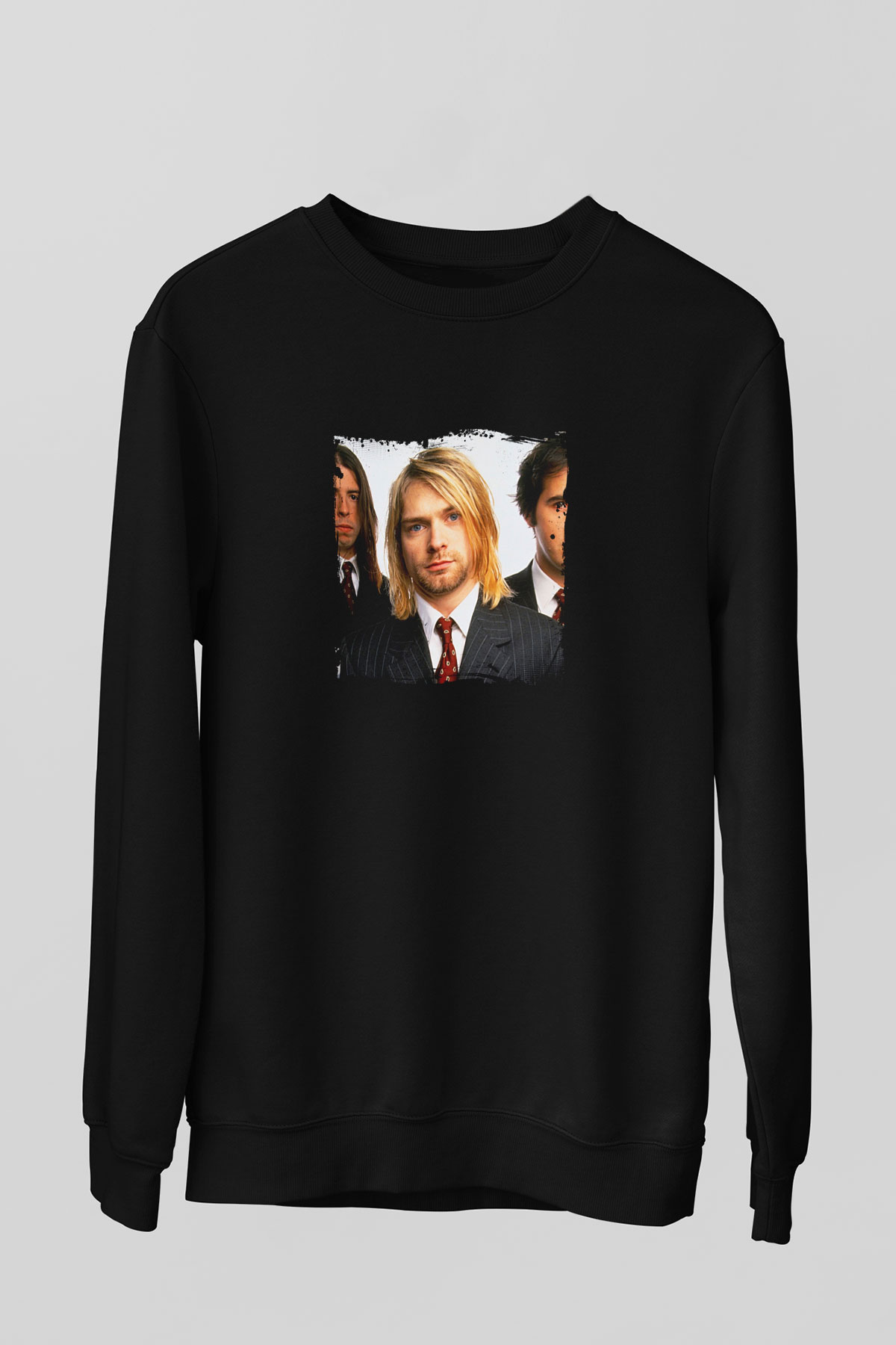 Kurt Cobain Baskılı Unisex Siyah Sweatshirt