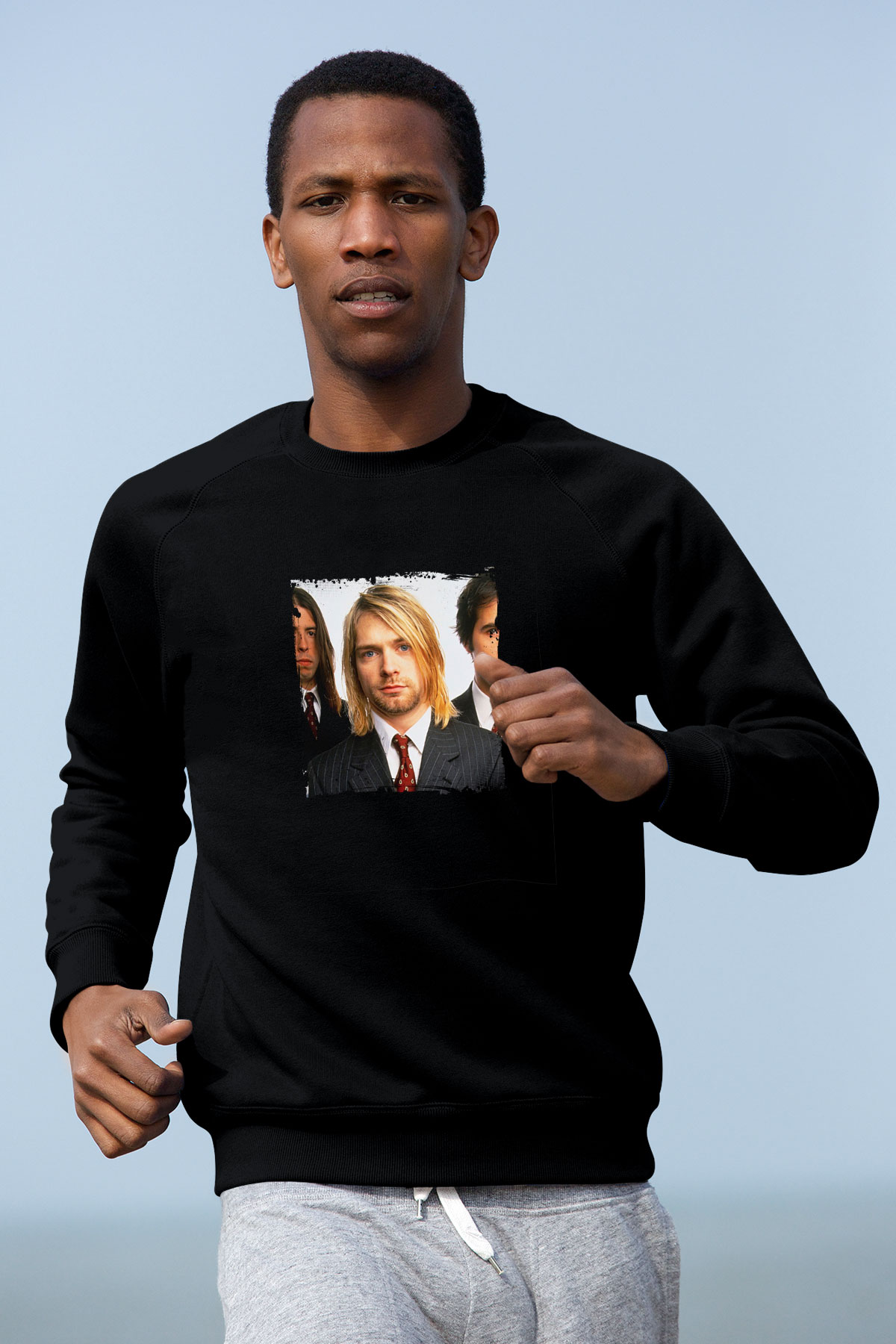 Kurt Cobain Baskılı Unisex Siyah Sweatshirt