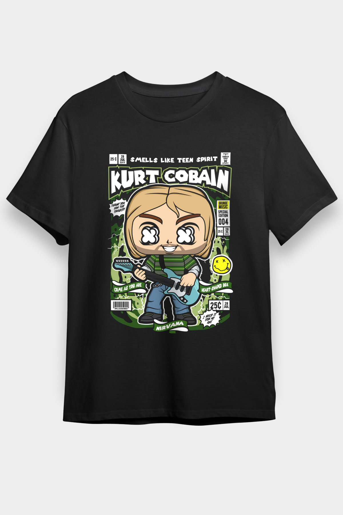 Kurt Cobain Baskılı Unisex Siyah Tişört