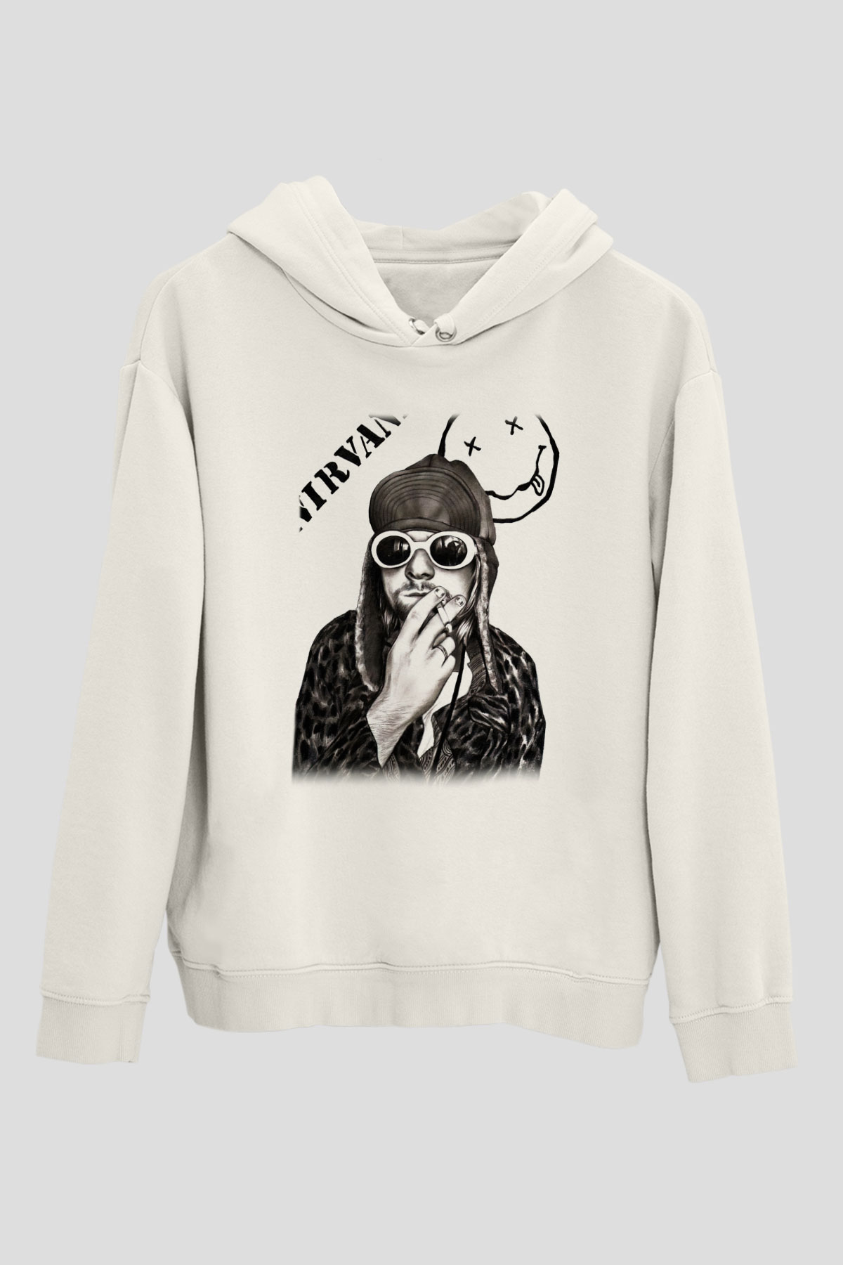Kurt Cobain Beyaz Unisex Kapşonlu Sweatshirt