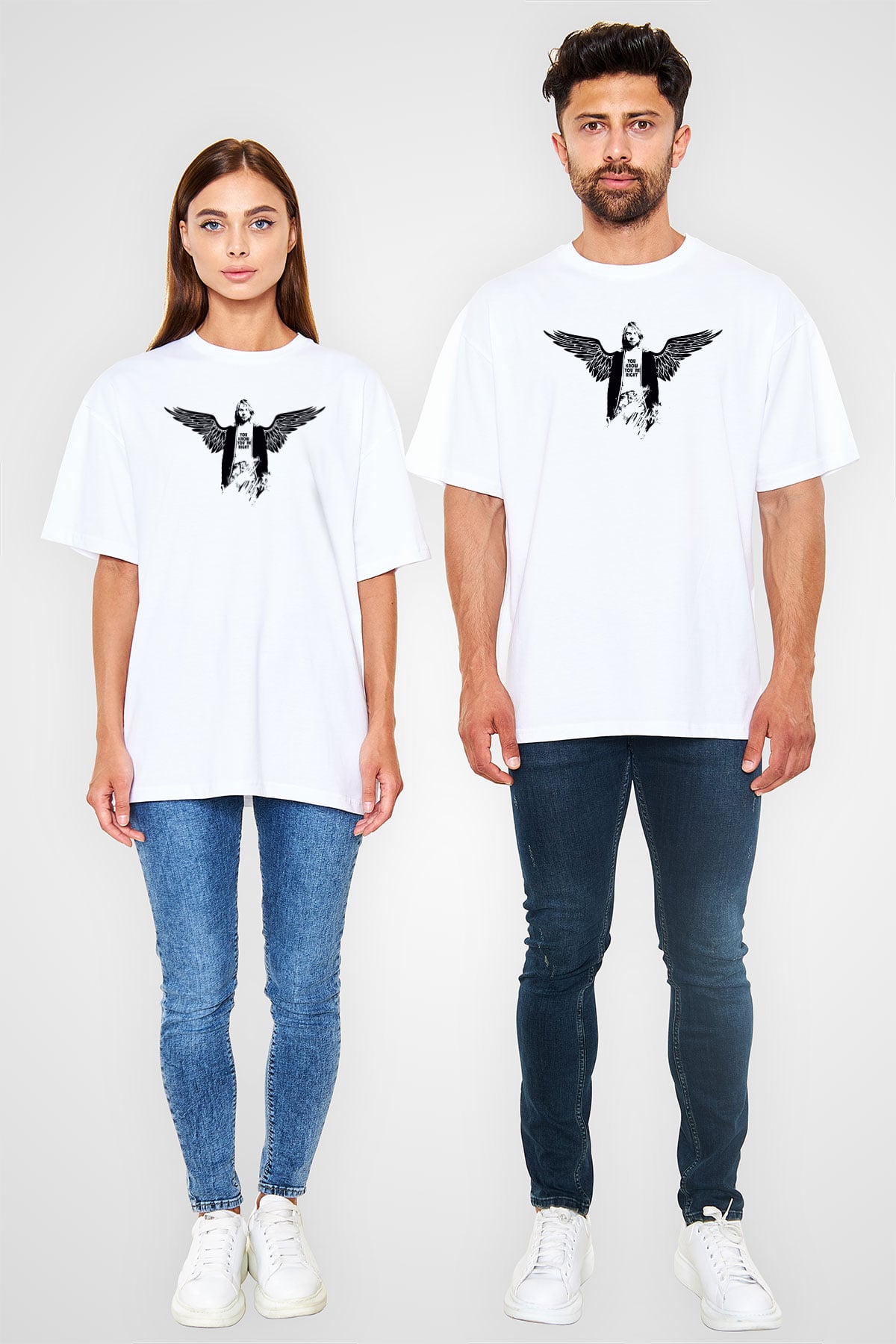 Kurt Cobain Beyaz Unisex Oversize Tişört T-Shirt