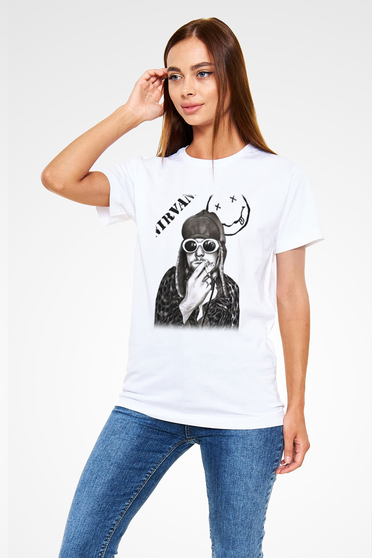 Kurt Cobain Beyaz Unisex Tişört T-Shirt - TişörtFabrikası