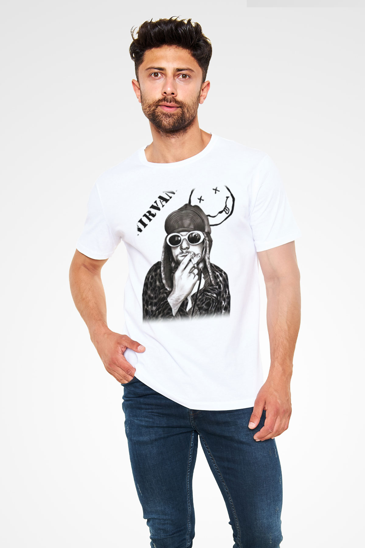 Kurt Cobain Beyaz Unisex Tişört T-Shirt - TişörtFabrikası