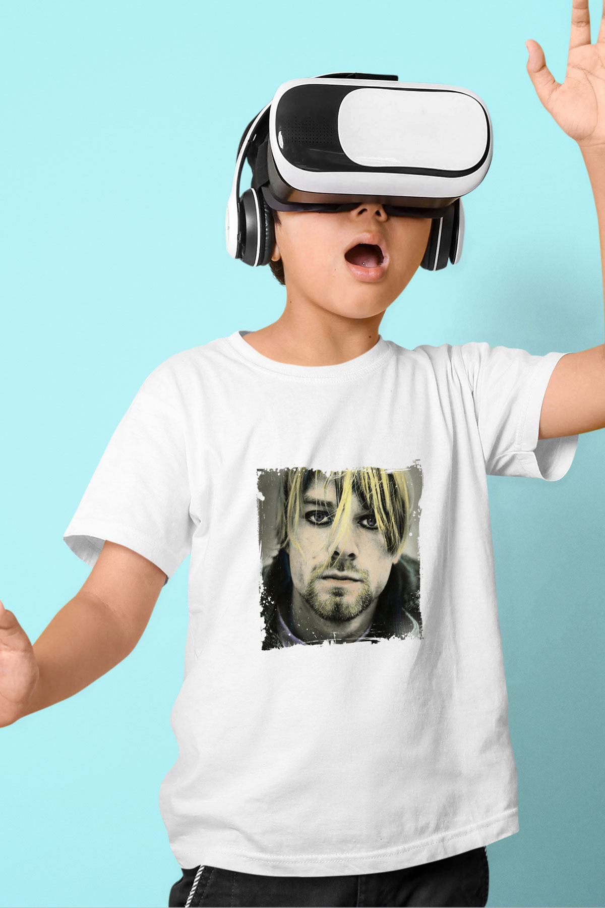 Kurt Cobain Unisex Baskılı Beyaz Çocuk Tişört