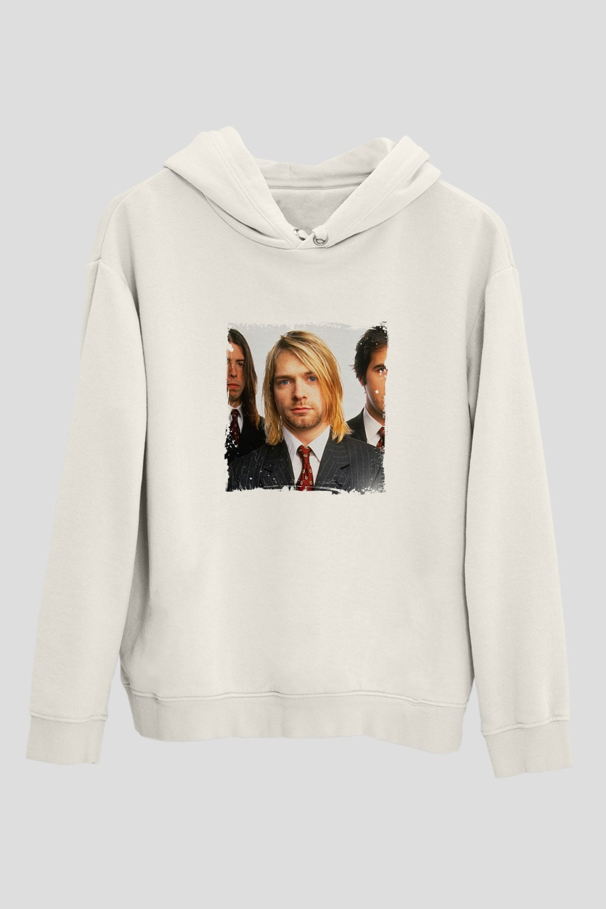 Kurt Cobain Unisex Baskılı Beyaz Kapüşonlu Sweatshirt