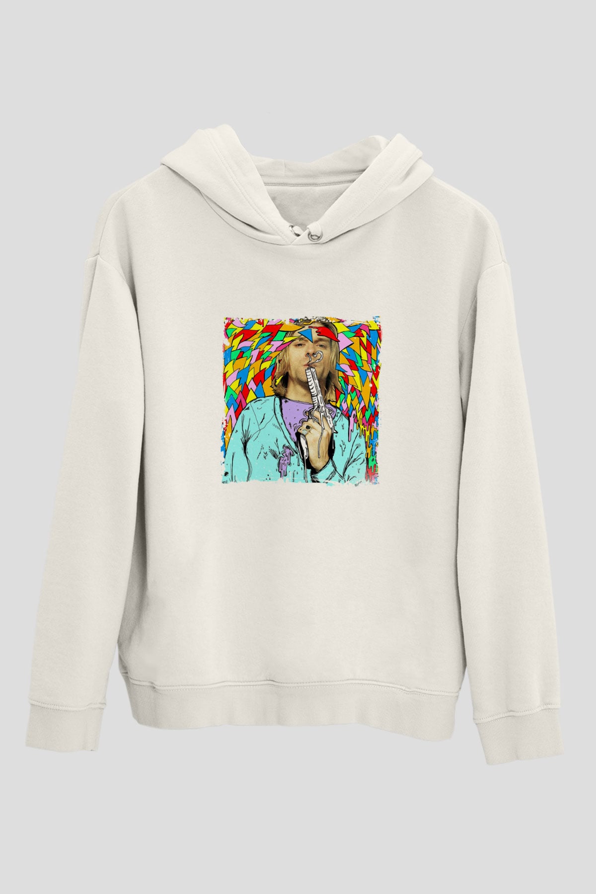 Kurt Cobain Unisex Baskılı Beyaz Kapüşonlu Sweatshirt