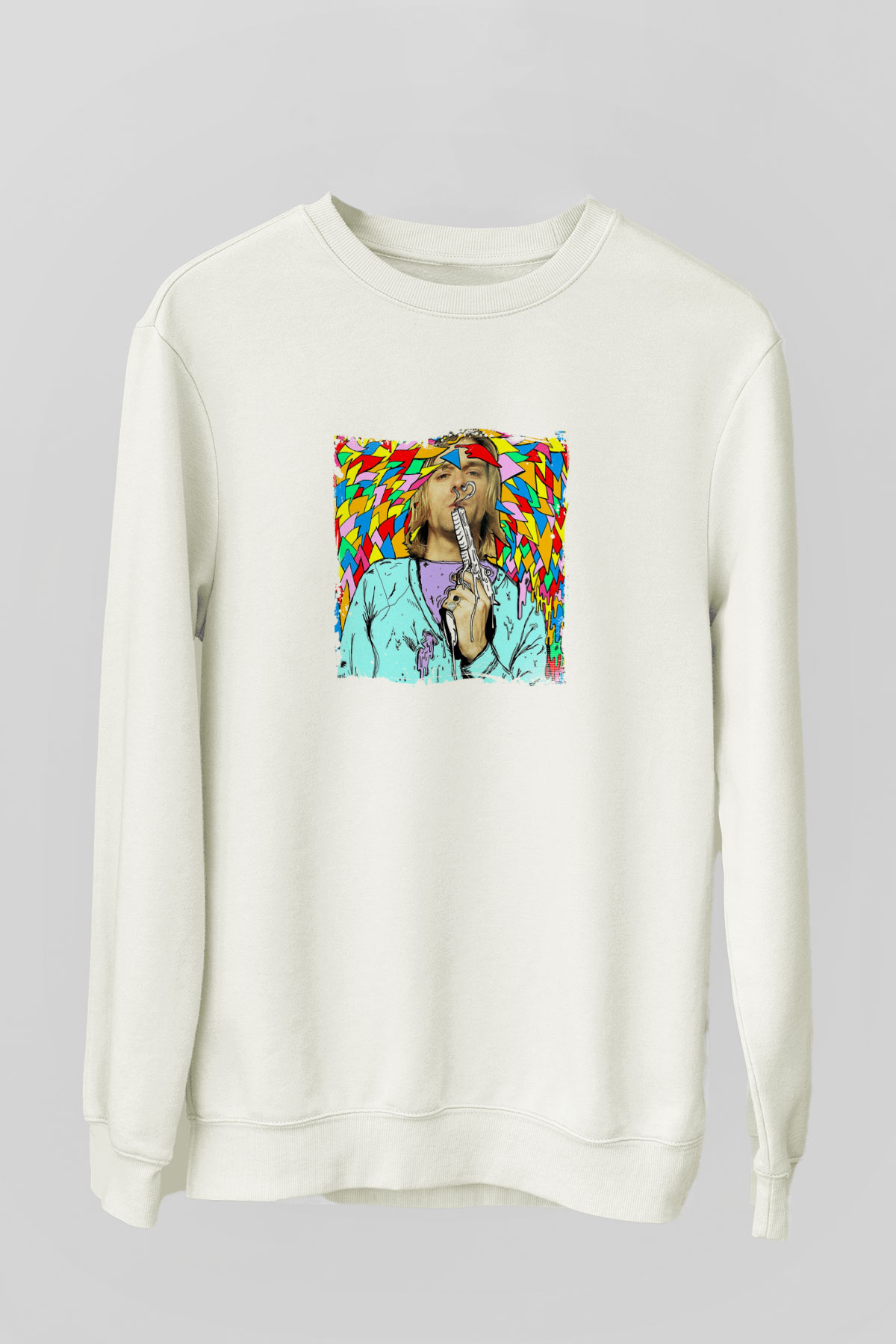 Kurt Cobain Unisex Baskılı Beyaz Sweatshirt