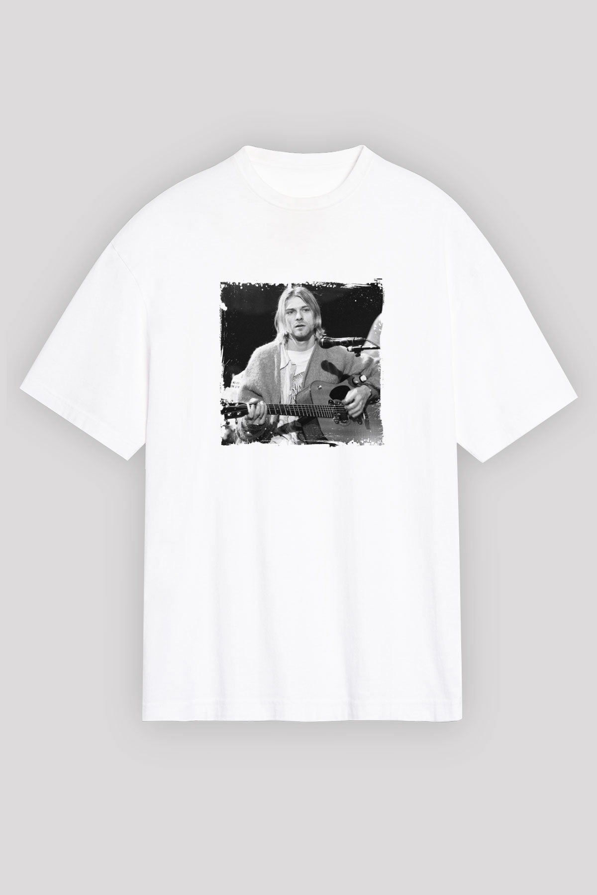 Kurt Cobain Oversize Baskılı Beyaz Tişört