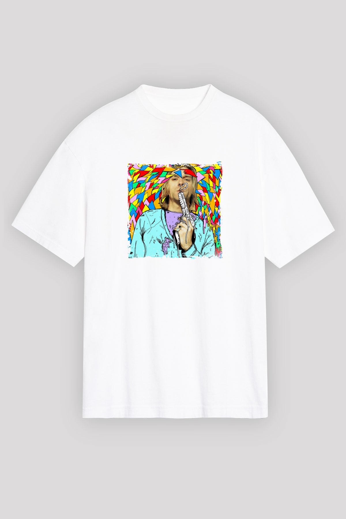 Kurt Cobain Oversize Baskılı Beyaz Tişört