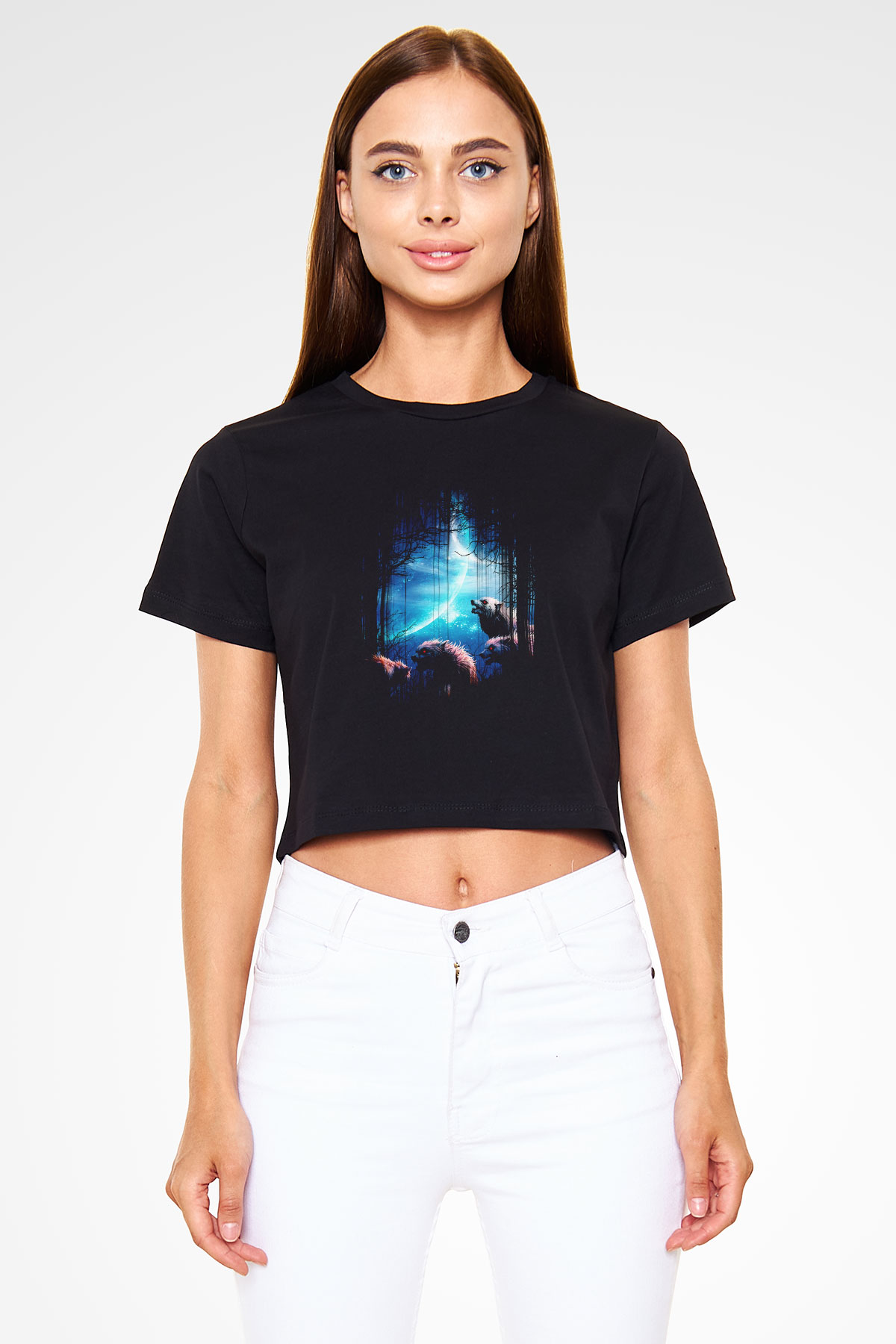 Kurt Siyah Crop Top Tişört