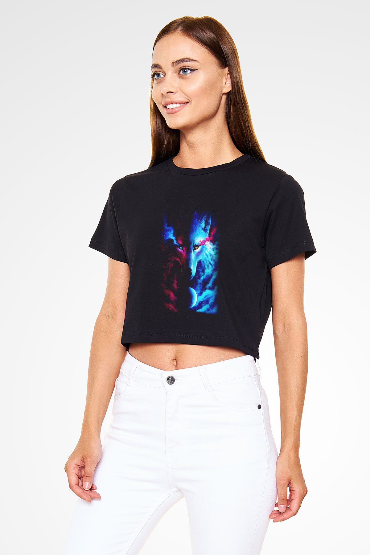Kurt Siyah Crop Top Tişört