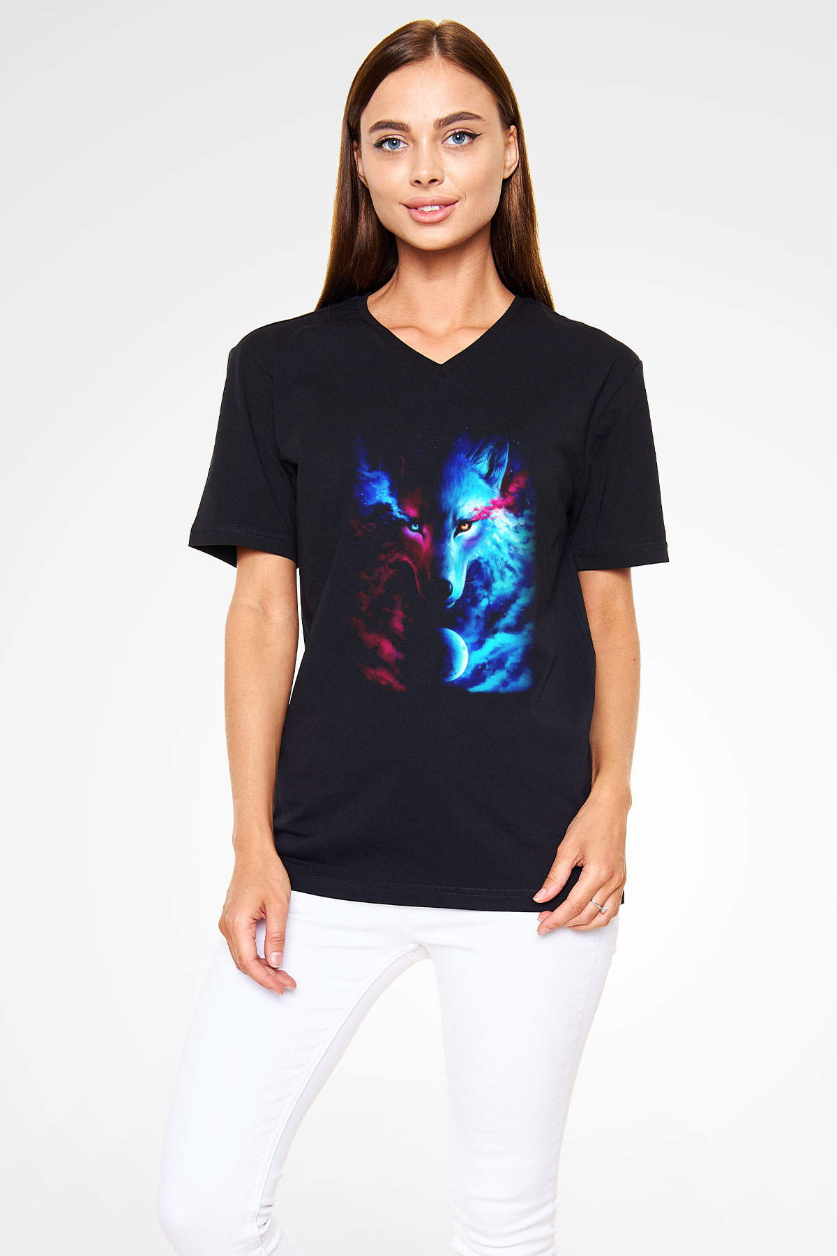 Kurt Siyah Unisex V Yaka Tişört T-Shirt