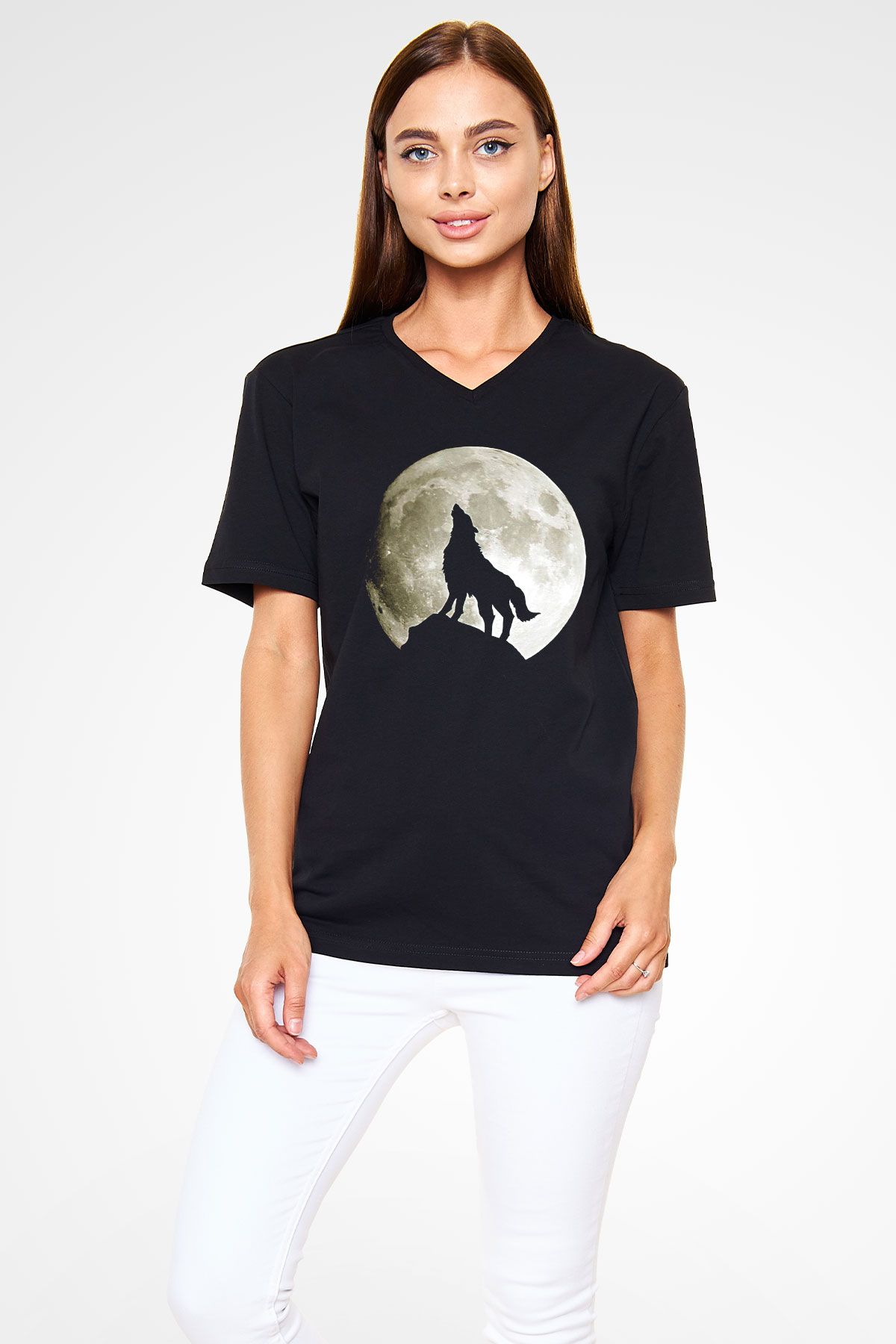 Kurt Siyah Unisex V Yaka Tişört T-Shirt