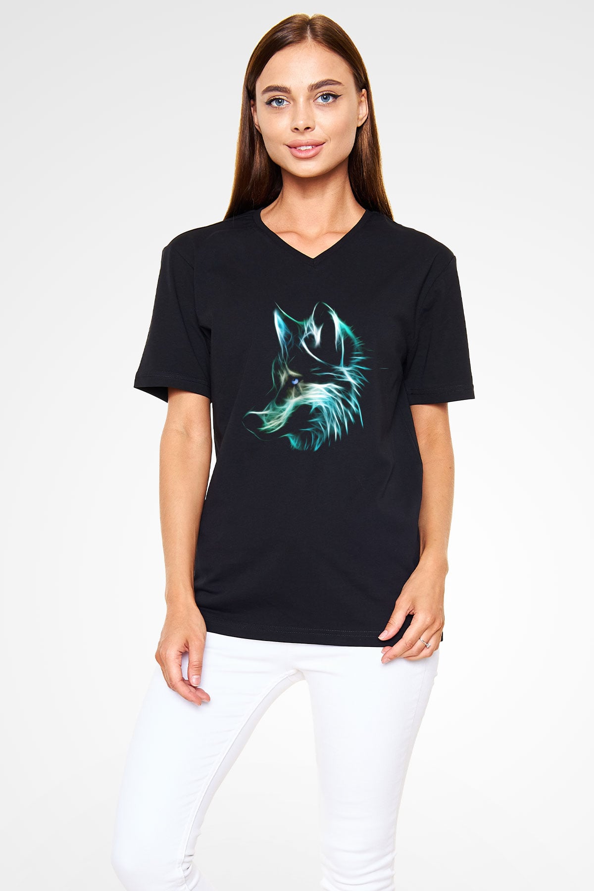 Kurt Siyah Unisex V Yaka Tişört T-Shirt