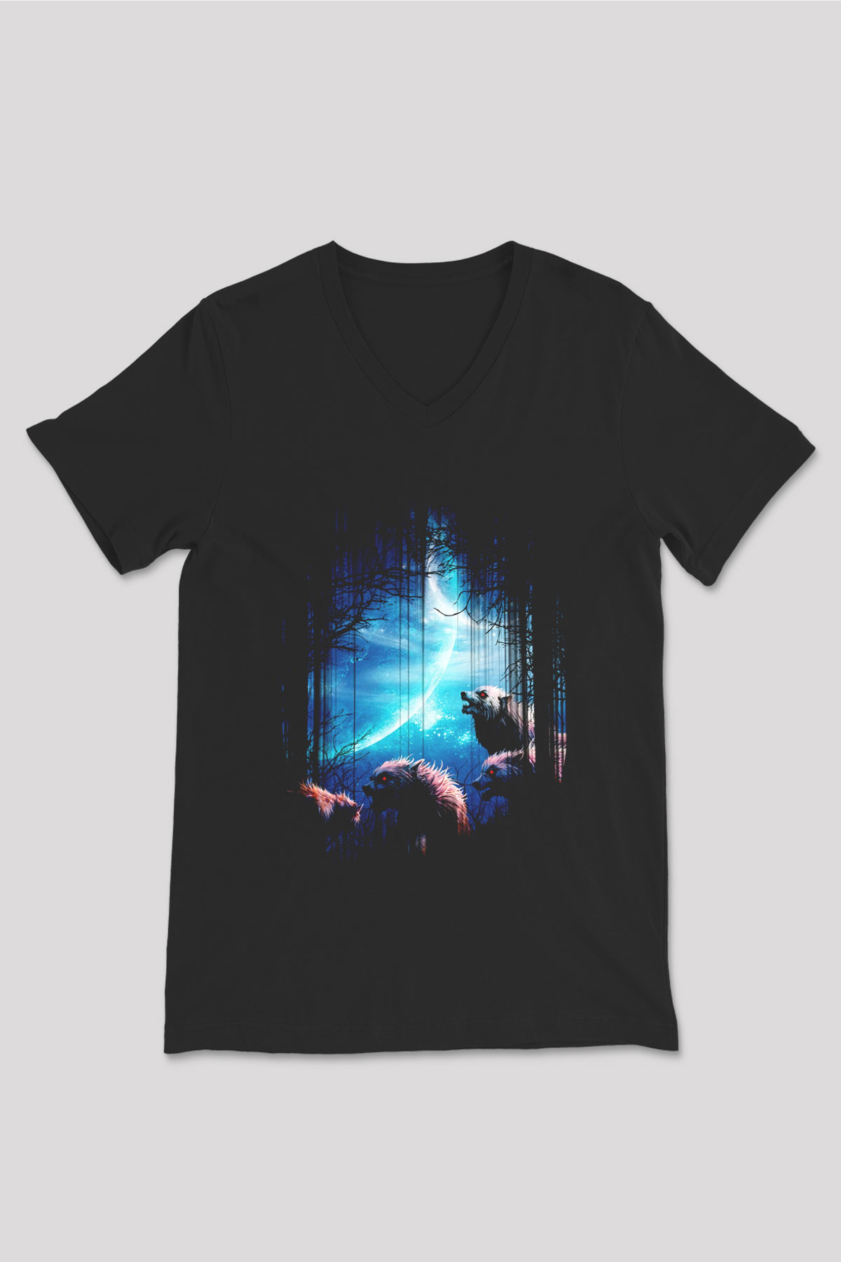 Kurt Siyah Unisex V Yaka Tişört T-Shirt