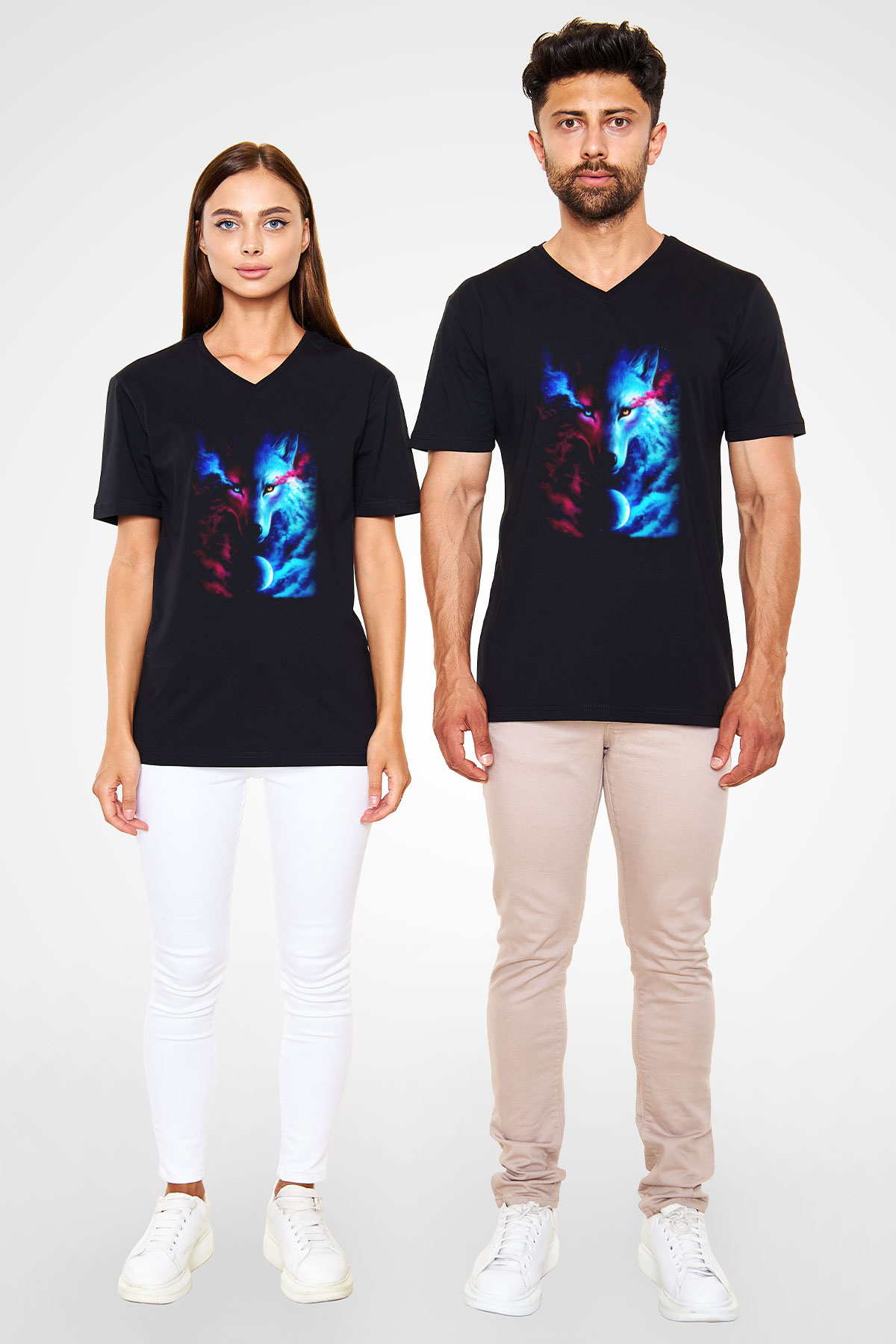 Kurt Siyah Unisex V Yaka Tişört T-Shirt
