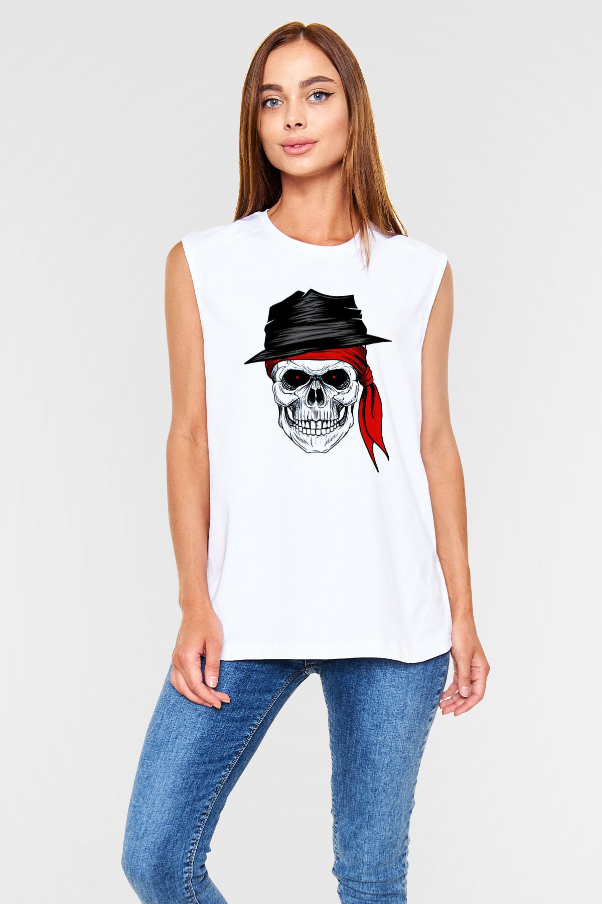 Kuru Kafa Baskılı Unisex Beyaz  Kolsuz Tişört
