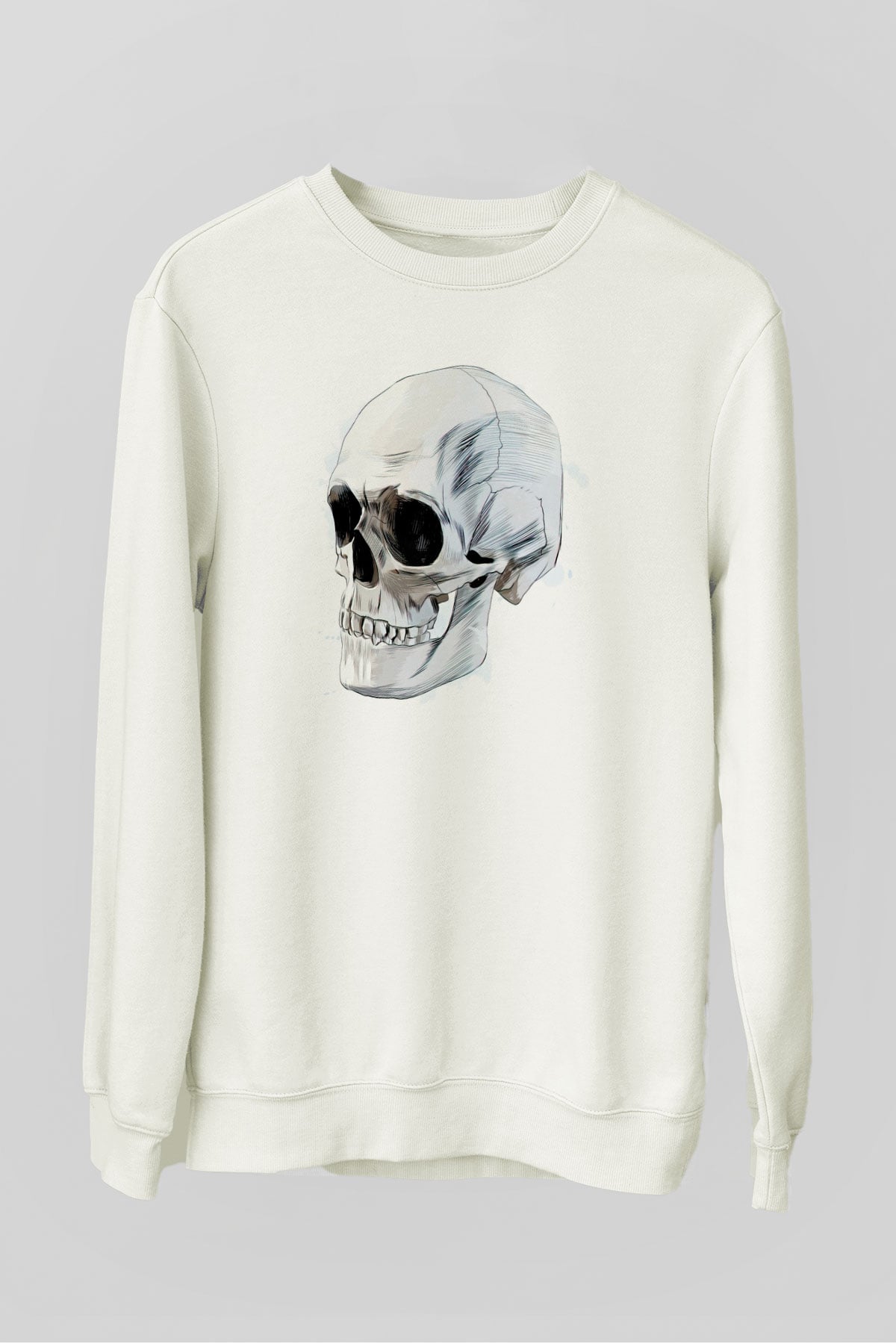Kuru Kafa Skull Baskılı Unisex Beyaz  Sweatshirt