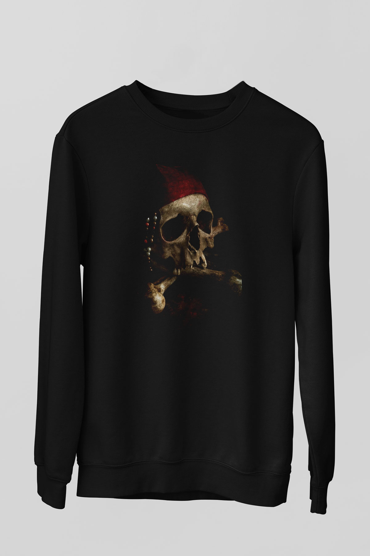 Kurukafa Korsan Baskılı Unisex Siyah  Sweatshirt