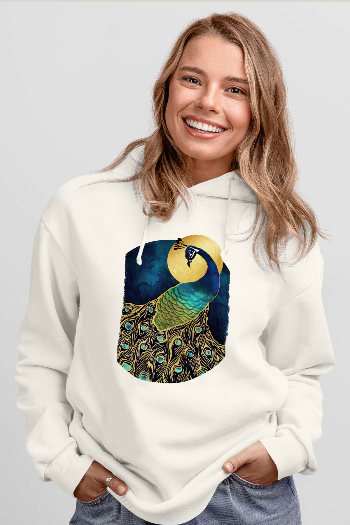 Kuş Beyaz Unisex Hoodie
