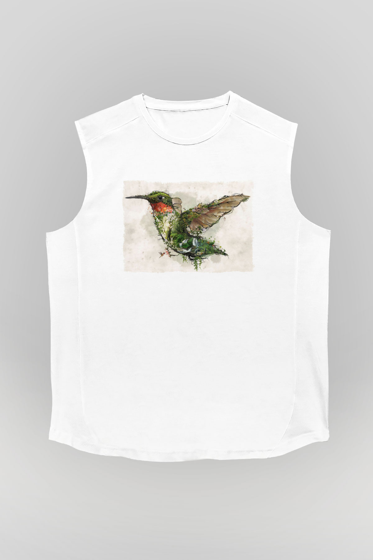Kuş Beyaz Unisex Kolsuz Tişört