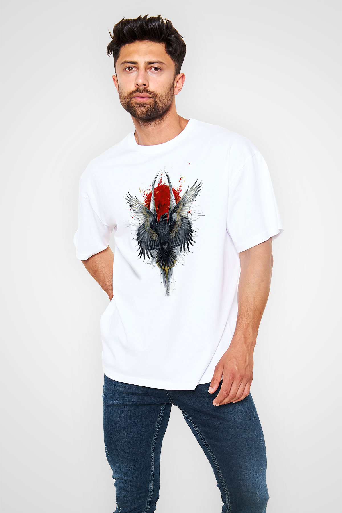 Kuş Beyaz Oversize Tişört Oversize T-shirt - TişörtFabrikası