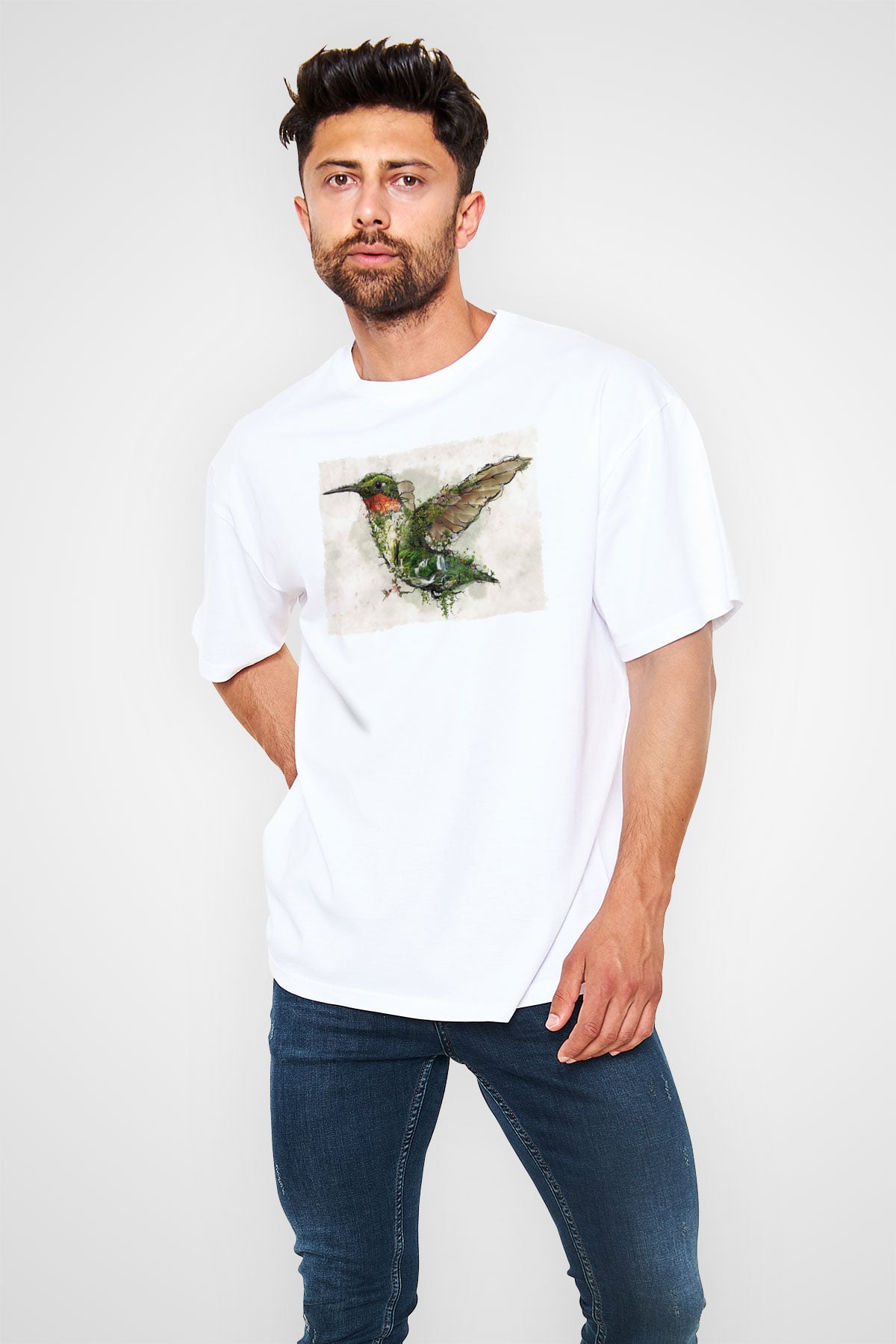 Kuş Beyaz Oversize Tişört Oversize T-shirt - TişörtFabrikası
