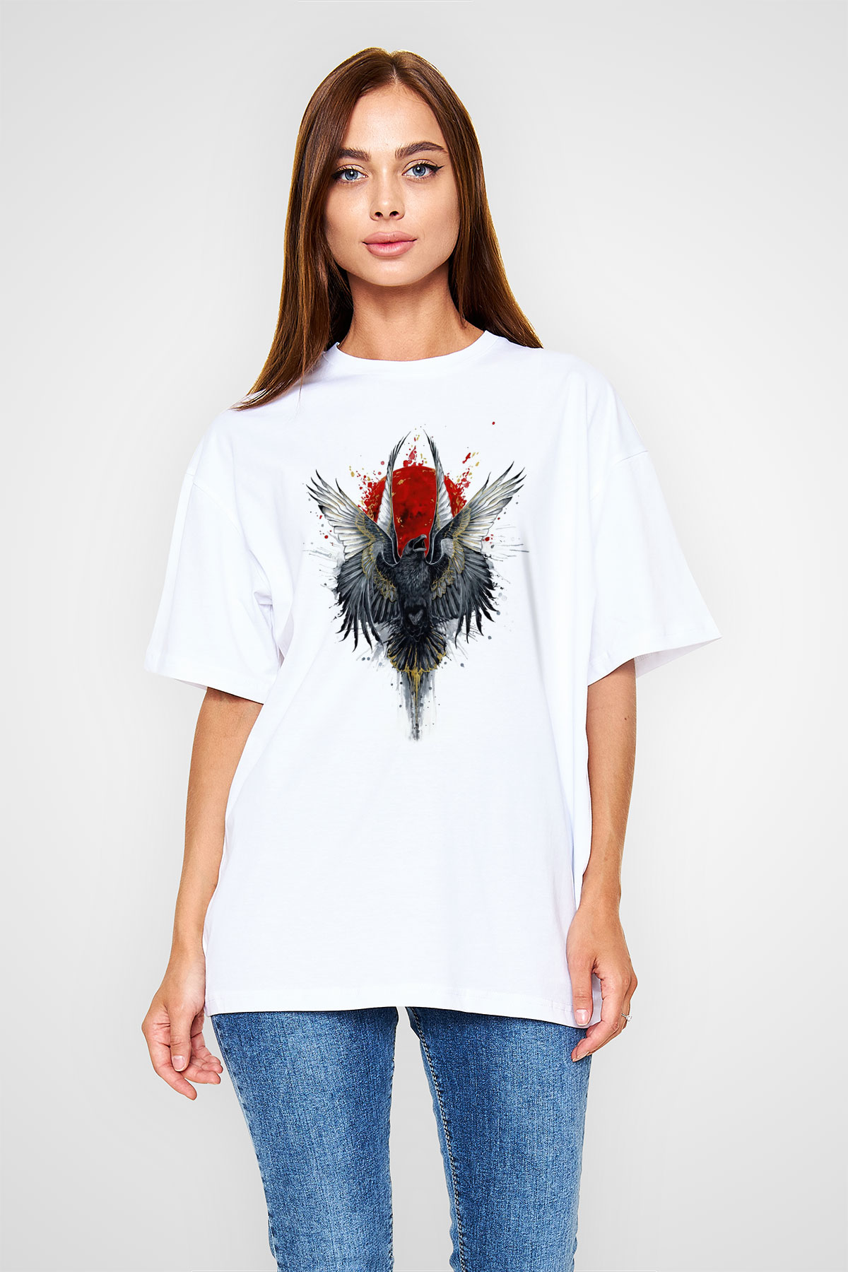 Kuş Beyaz Oversize Tişört Oversize T-shirt - TişörtFabrikası