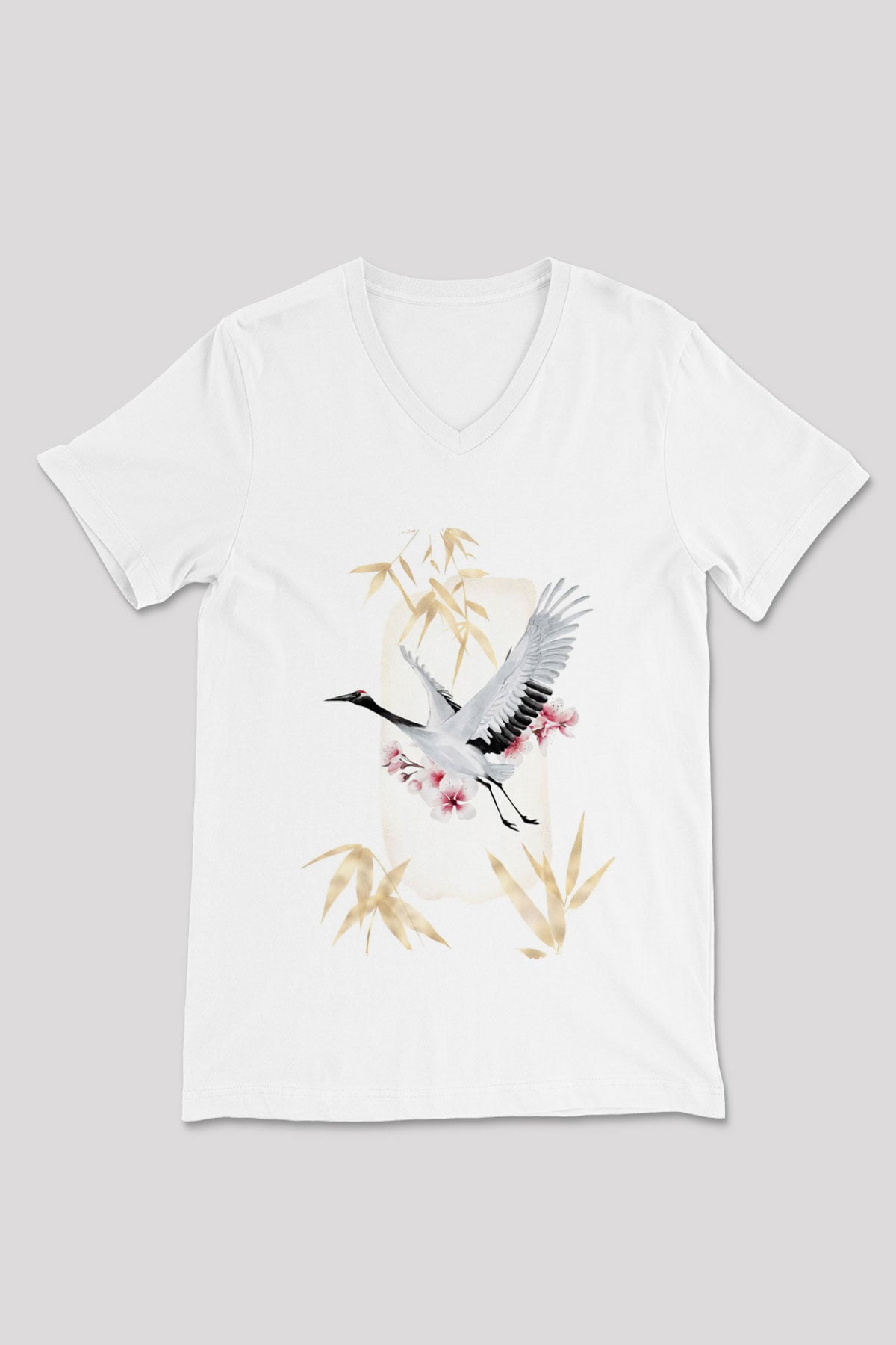 Kuş Beyaz Unisex V Yaka Tişört