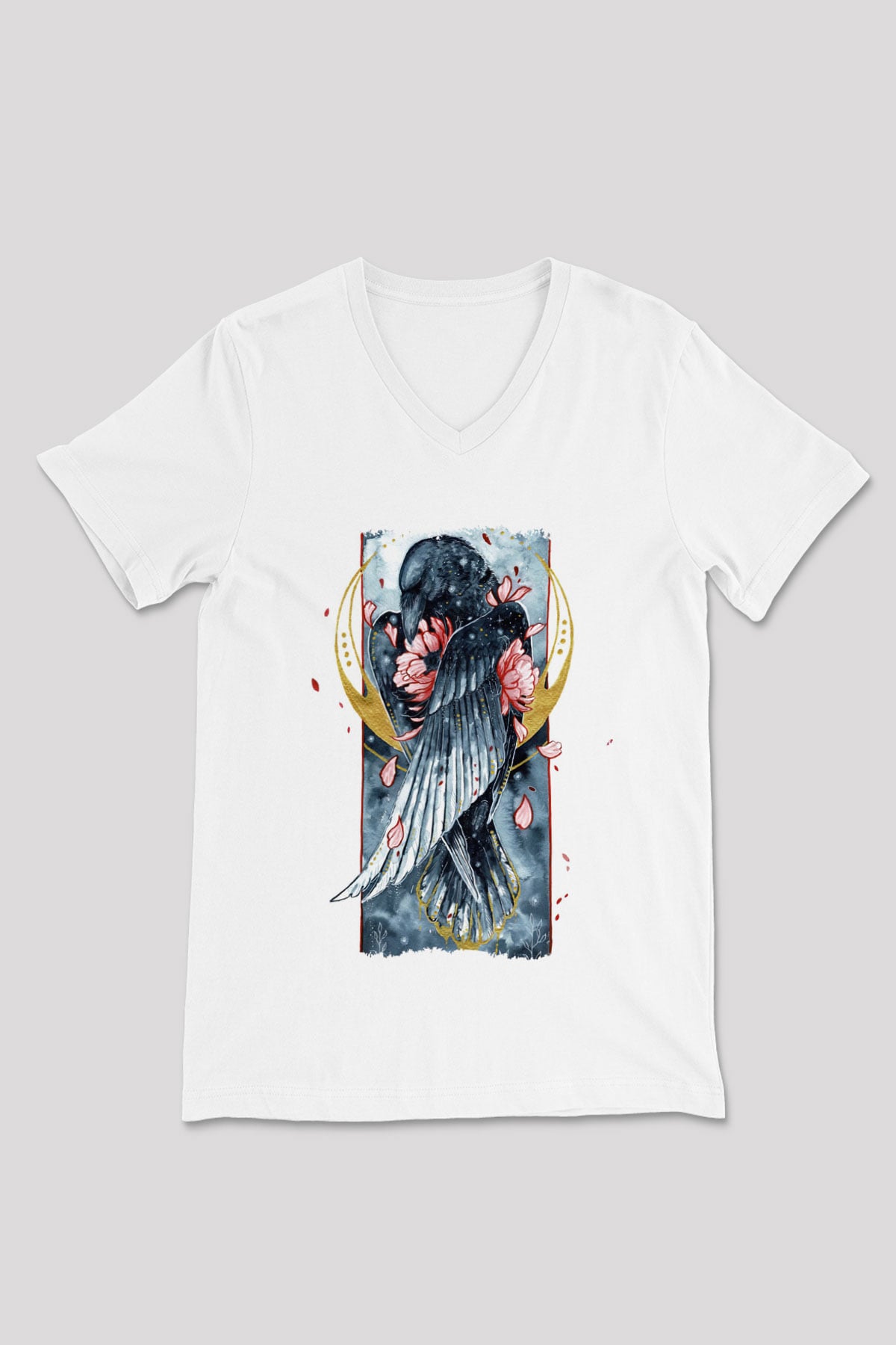 Kuş Beyaz Unisex V Yaka Tişört