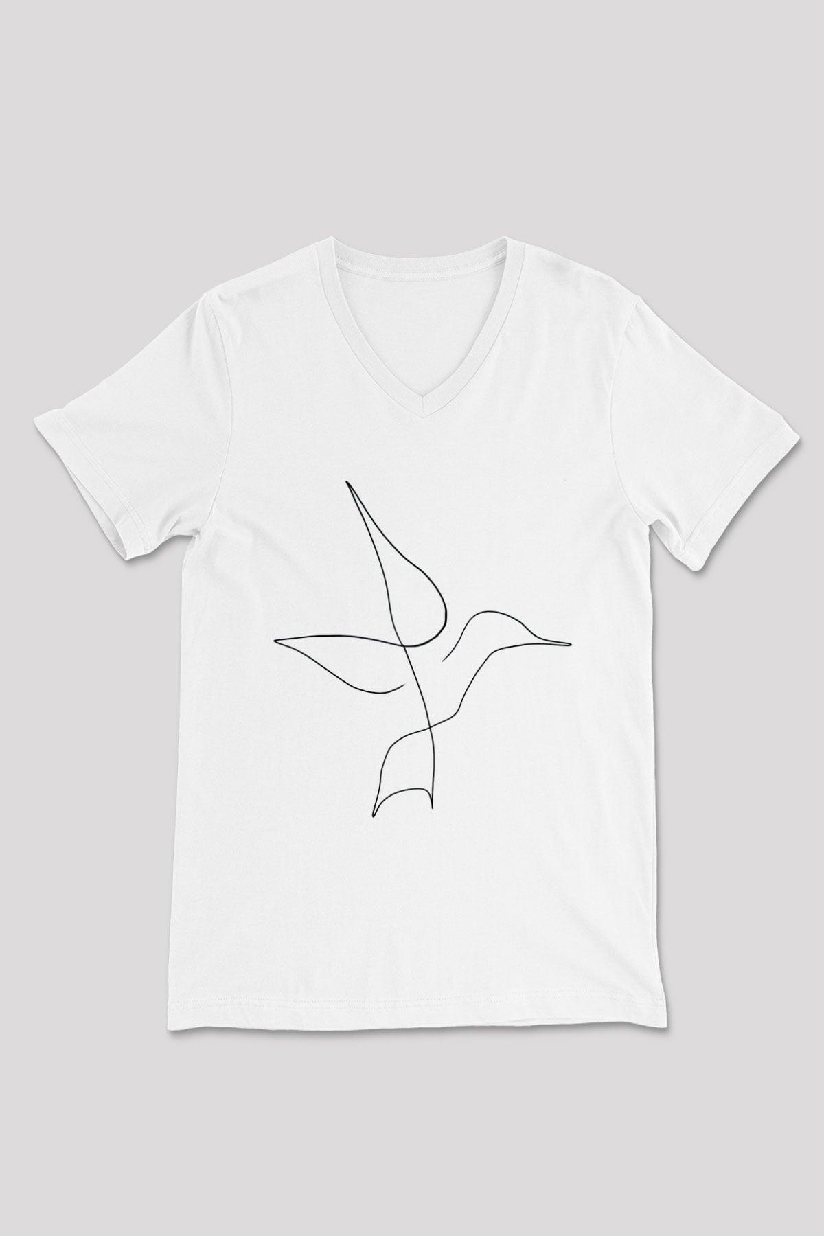 Kuş Beyaz Unisex V Yaka Tişört